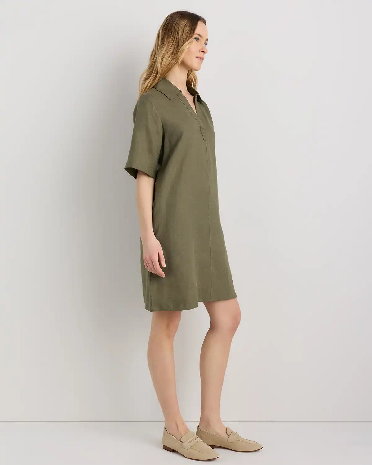 100% European Linen Popover Mini Dress