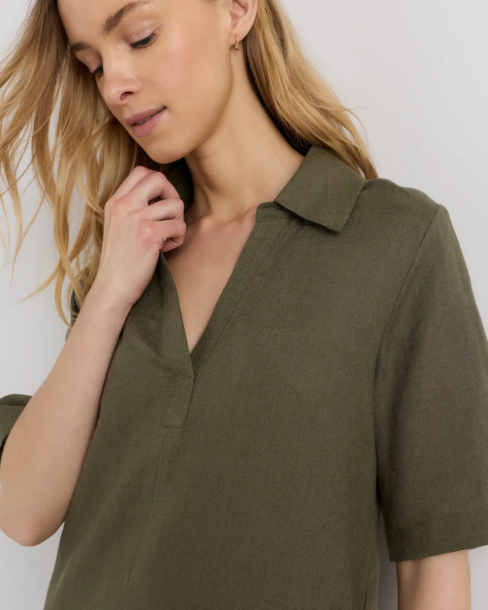 100% European Linen Popover Mini Dress