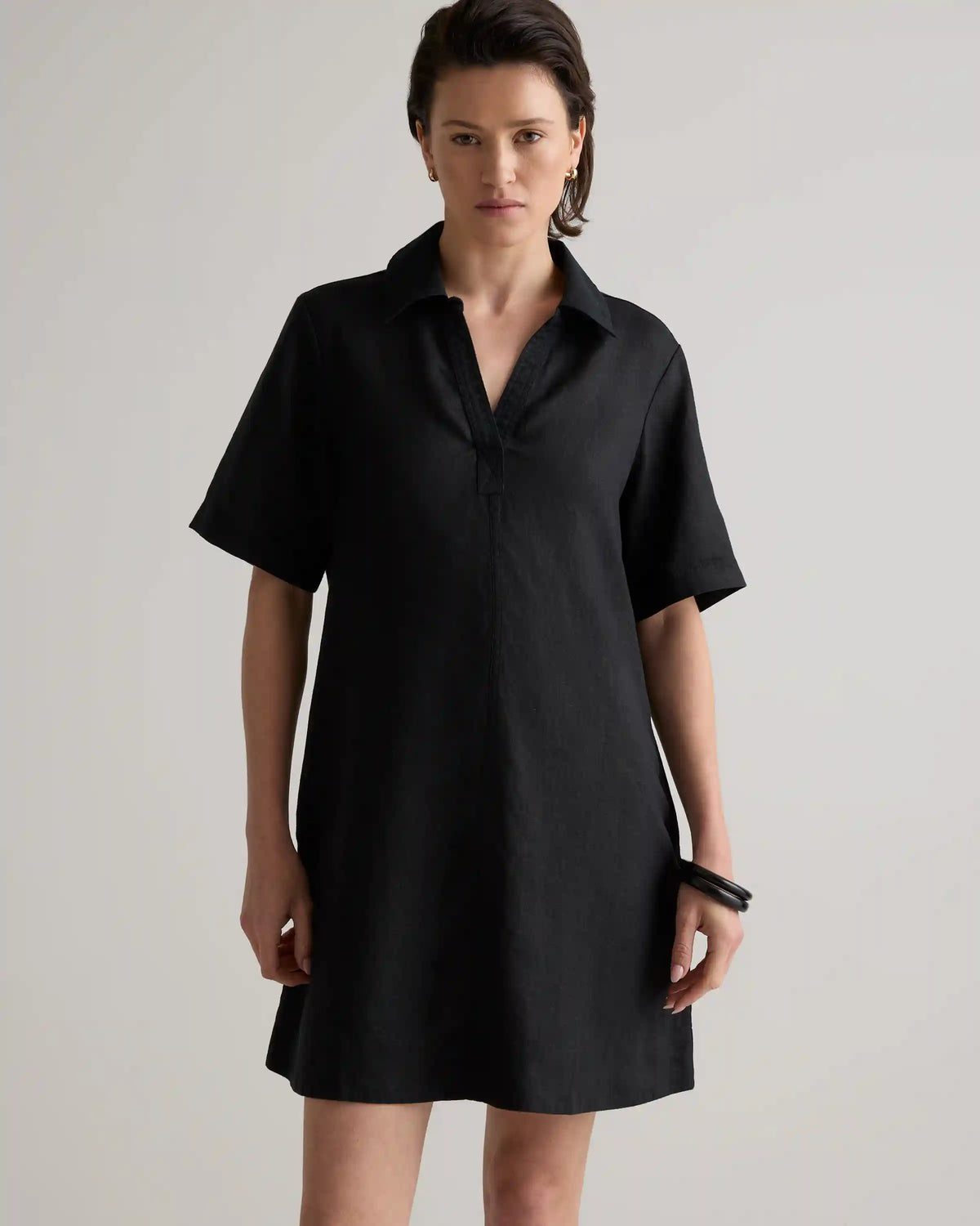 100% European Linen Popover Mini Dress