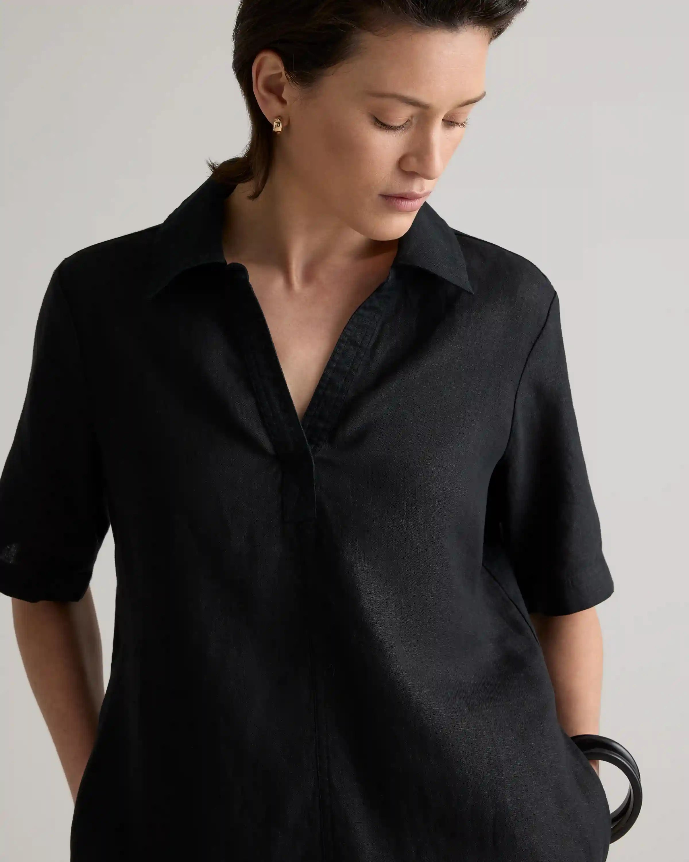 100% European Linen Popover Mini Dress