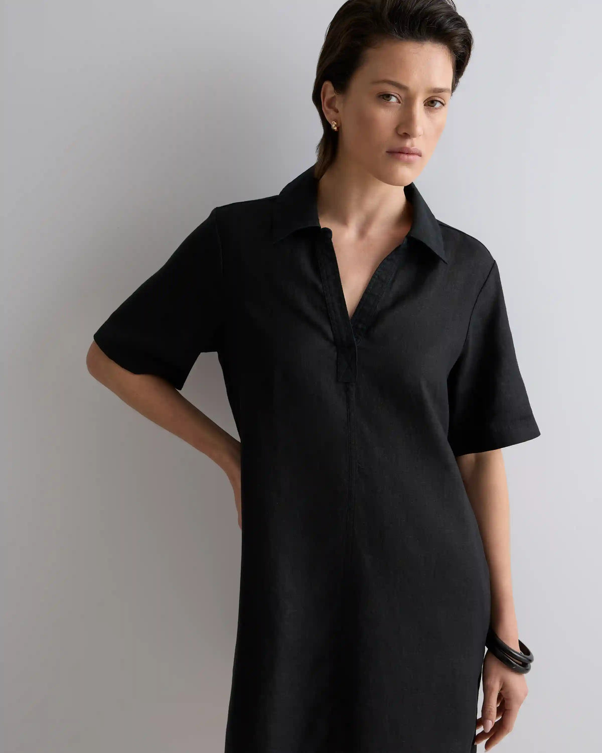 100% European Linen Popover Mini Dress