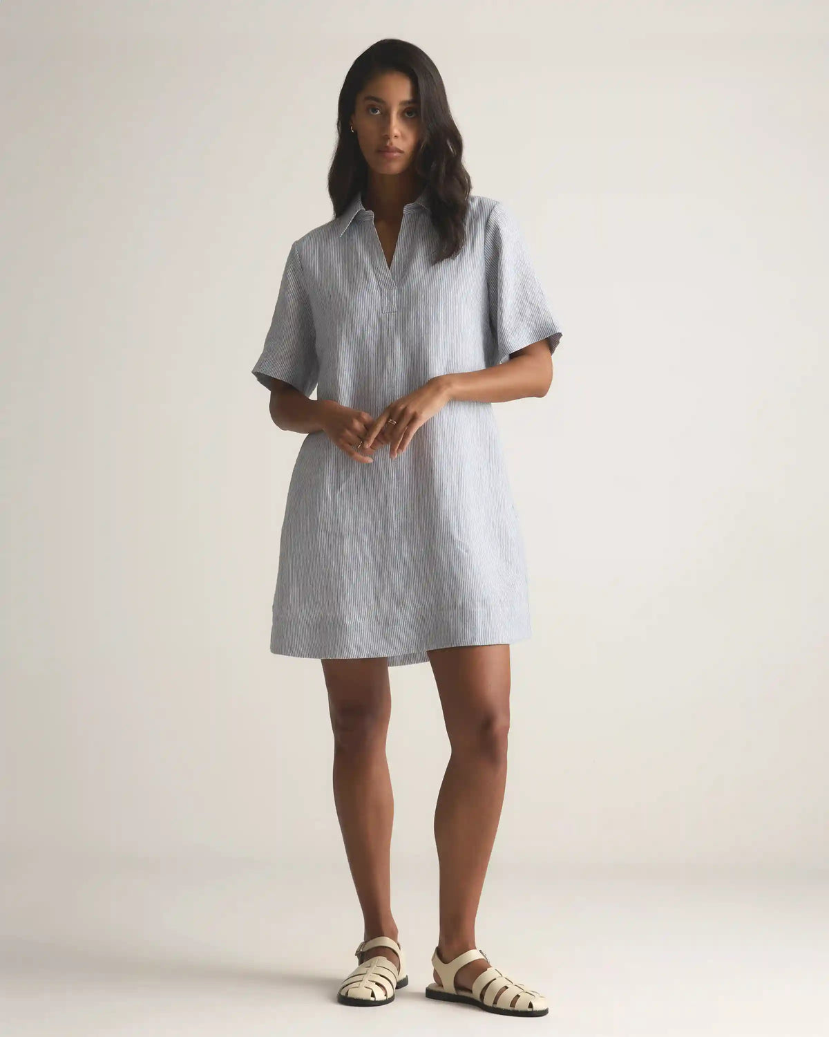 100% European Linen Popover Mini Dress