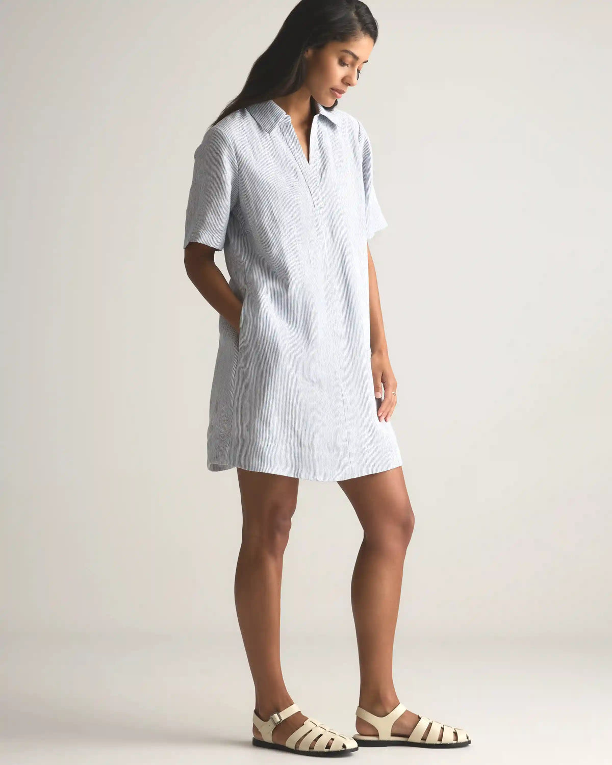 100% European Linen Popover Mini Dress
