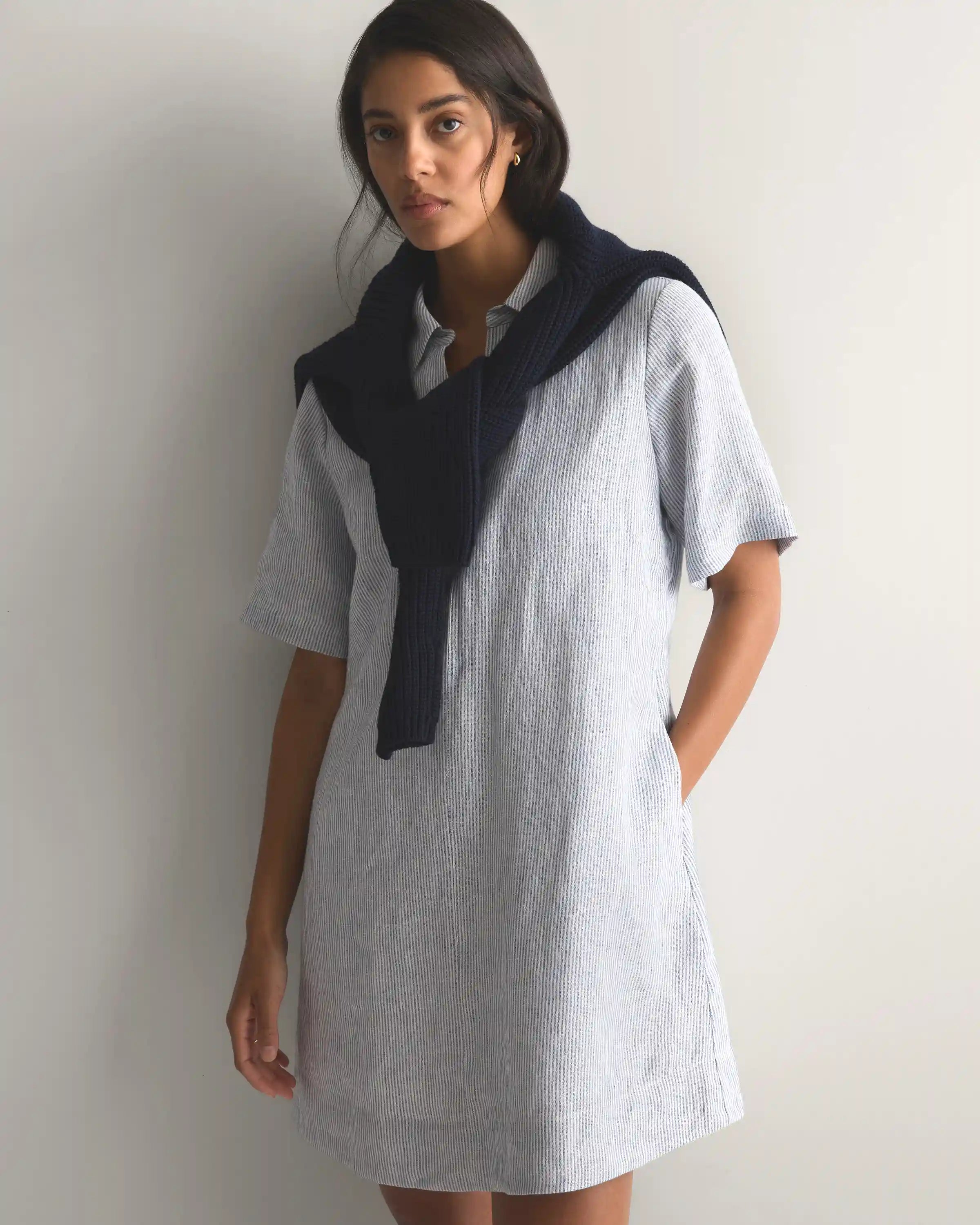 100% European Linen Popover Mini Dress