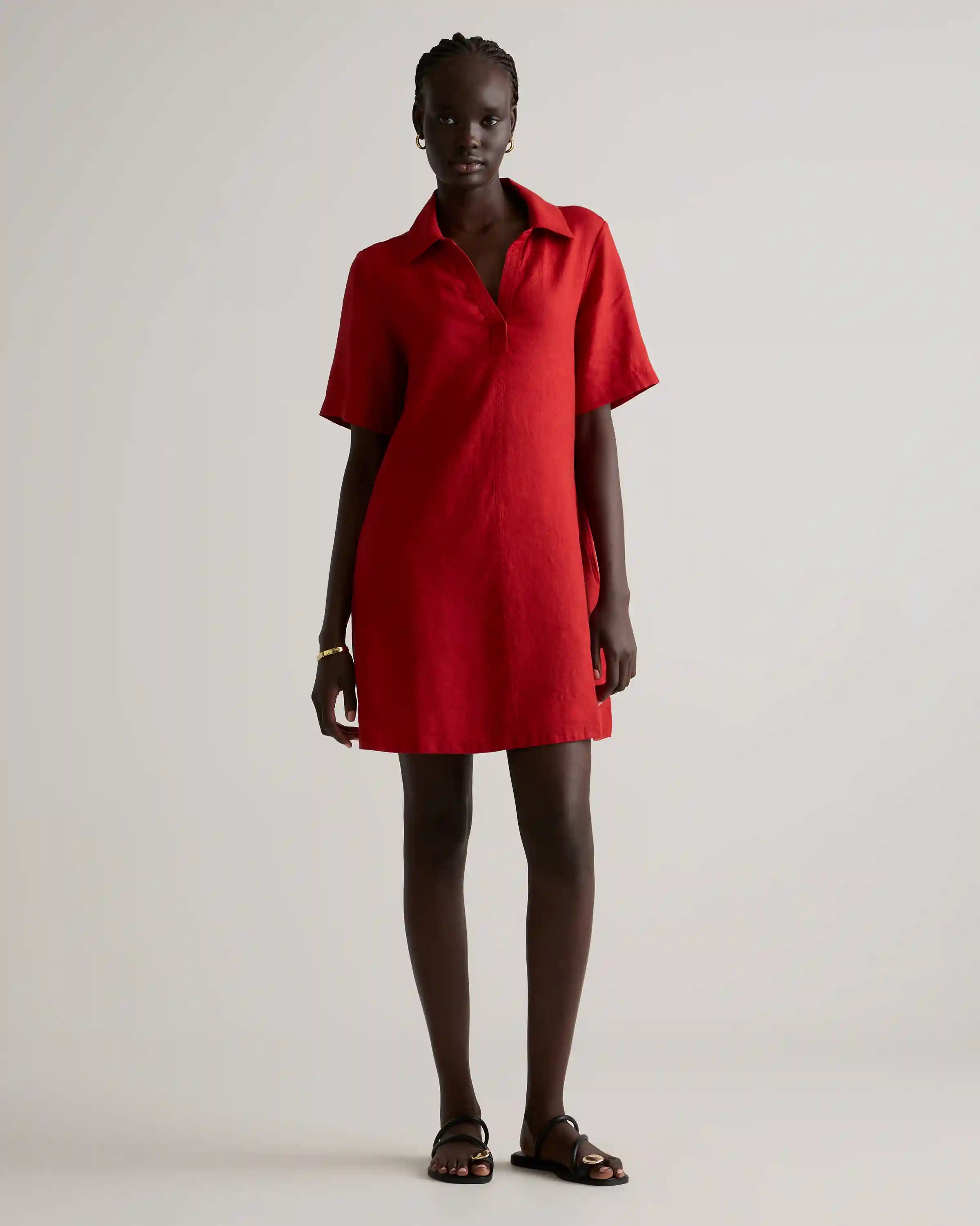 100% European Linen Popover Mini Dress