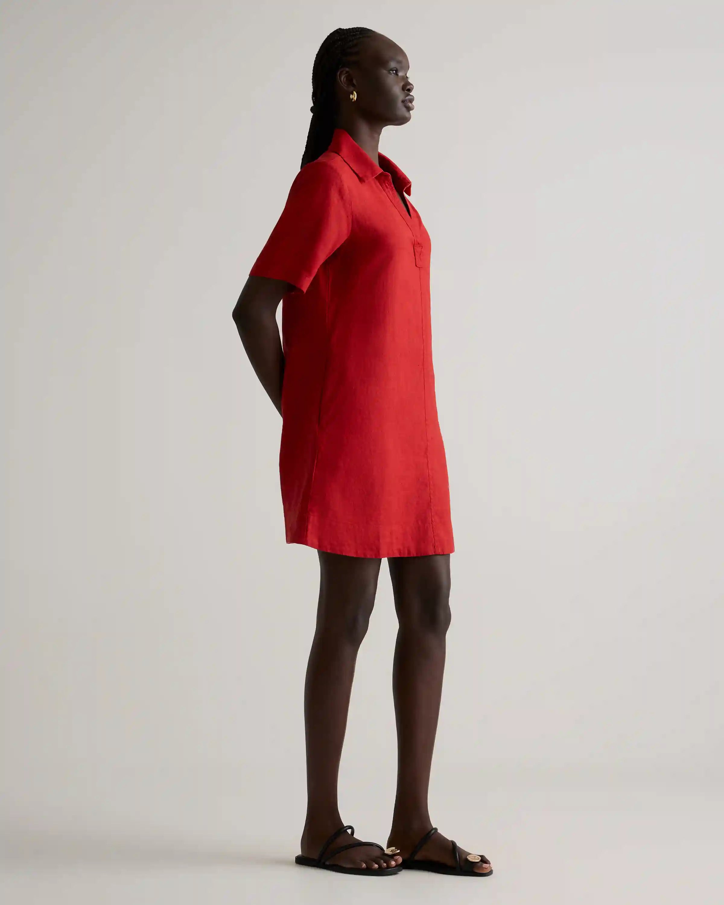100% European Linen Popover Mini Dress