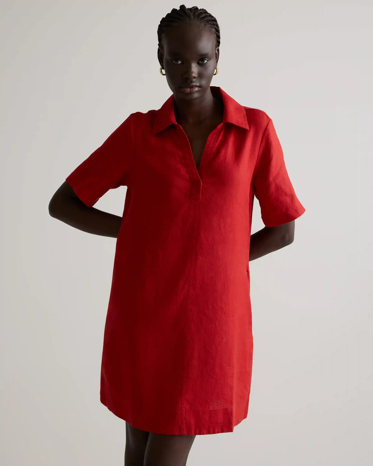 100% European Linen Popover Mini Dress