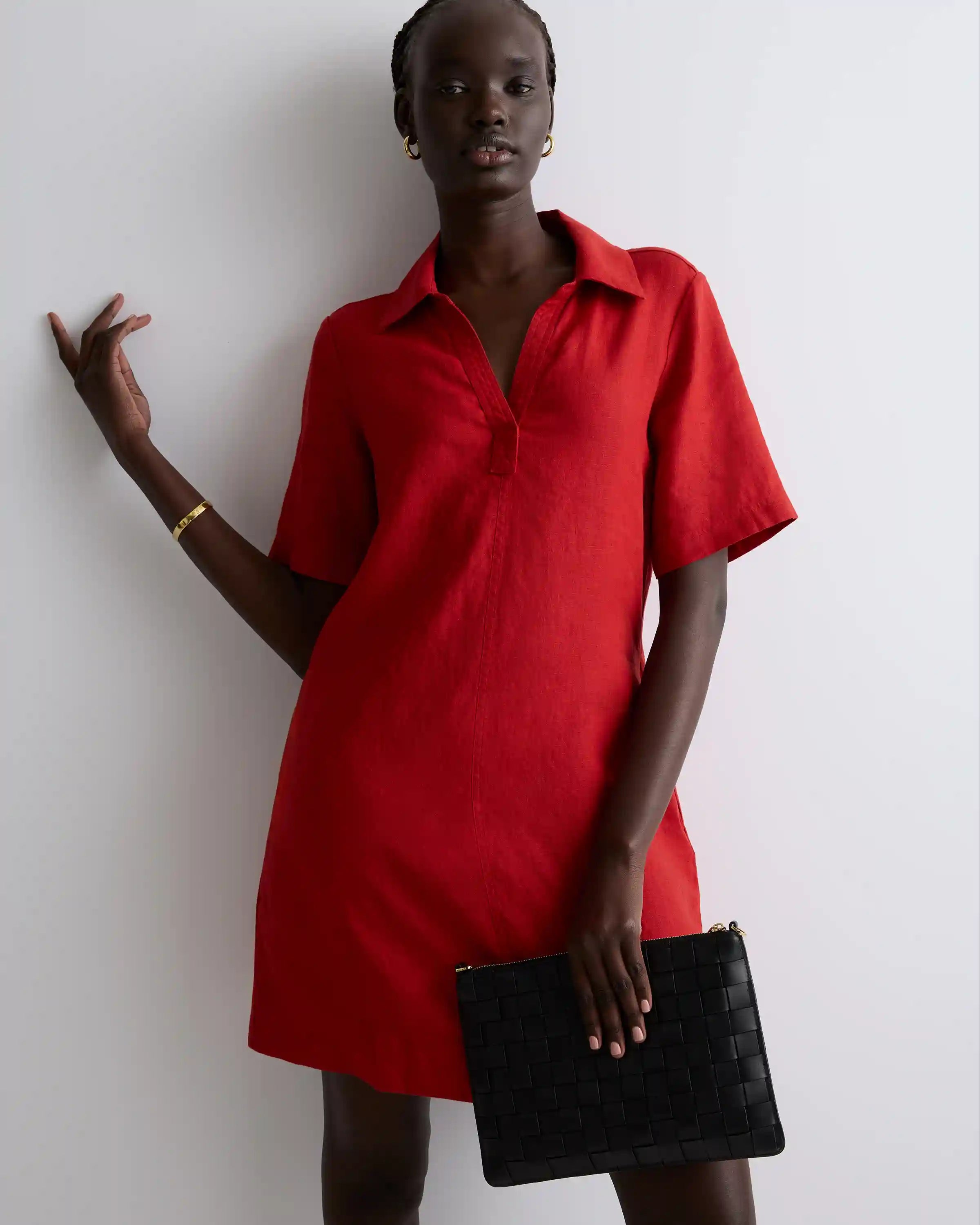 100% European Linen Popover Mini Dress