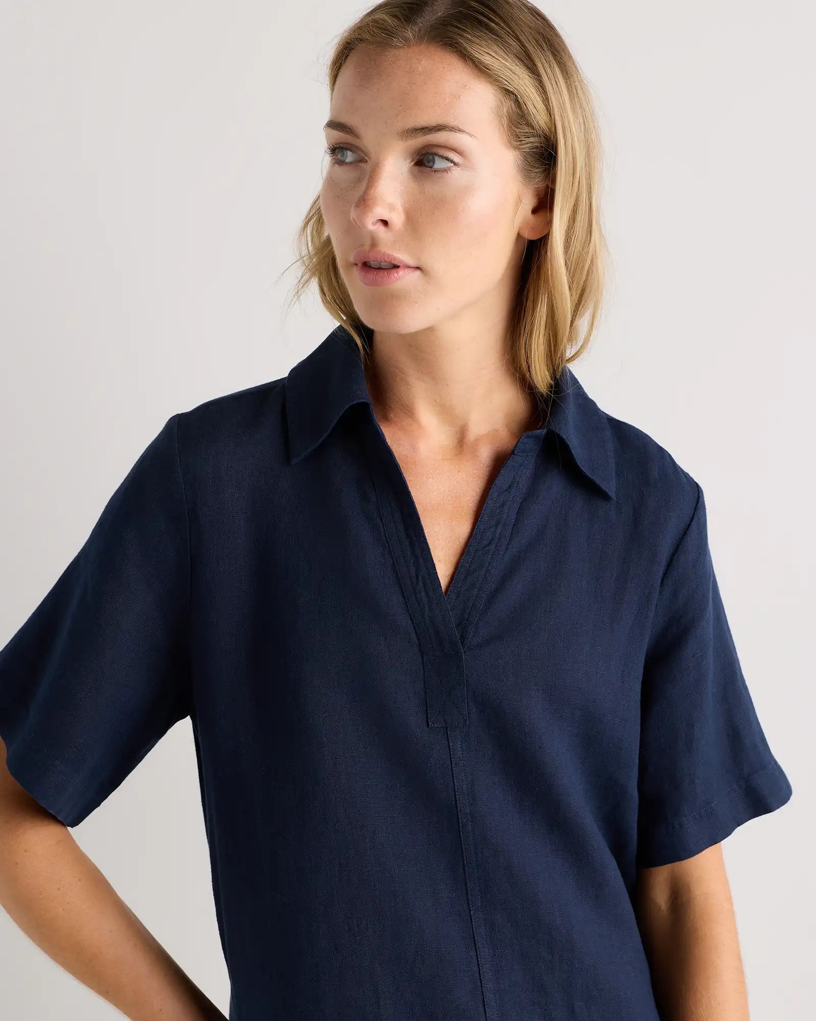100% European Linen Popover Mini Dress