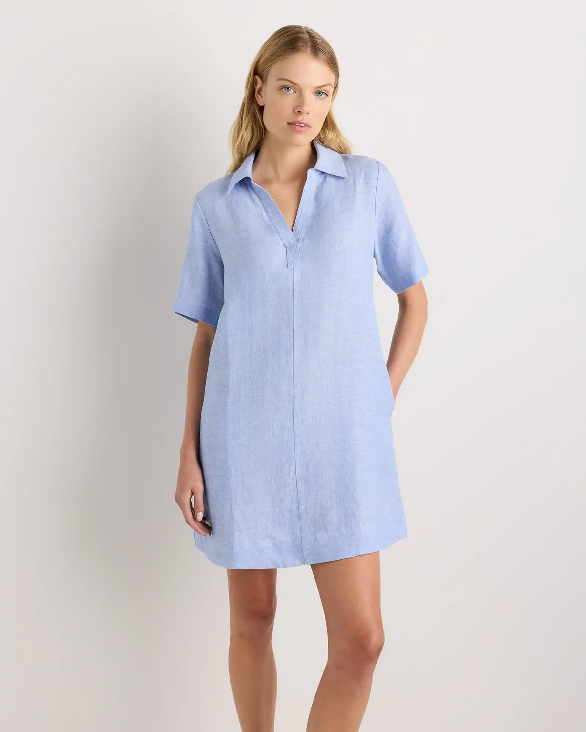 100% European Linen Popover Mini Dress