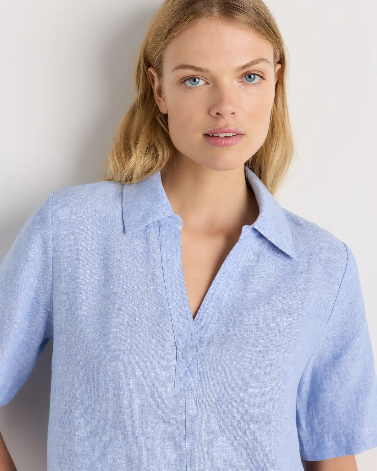 100% European Linen Popover Mini Dress