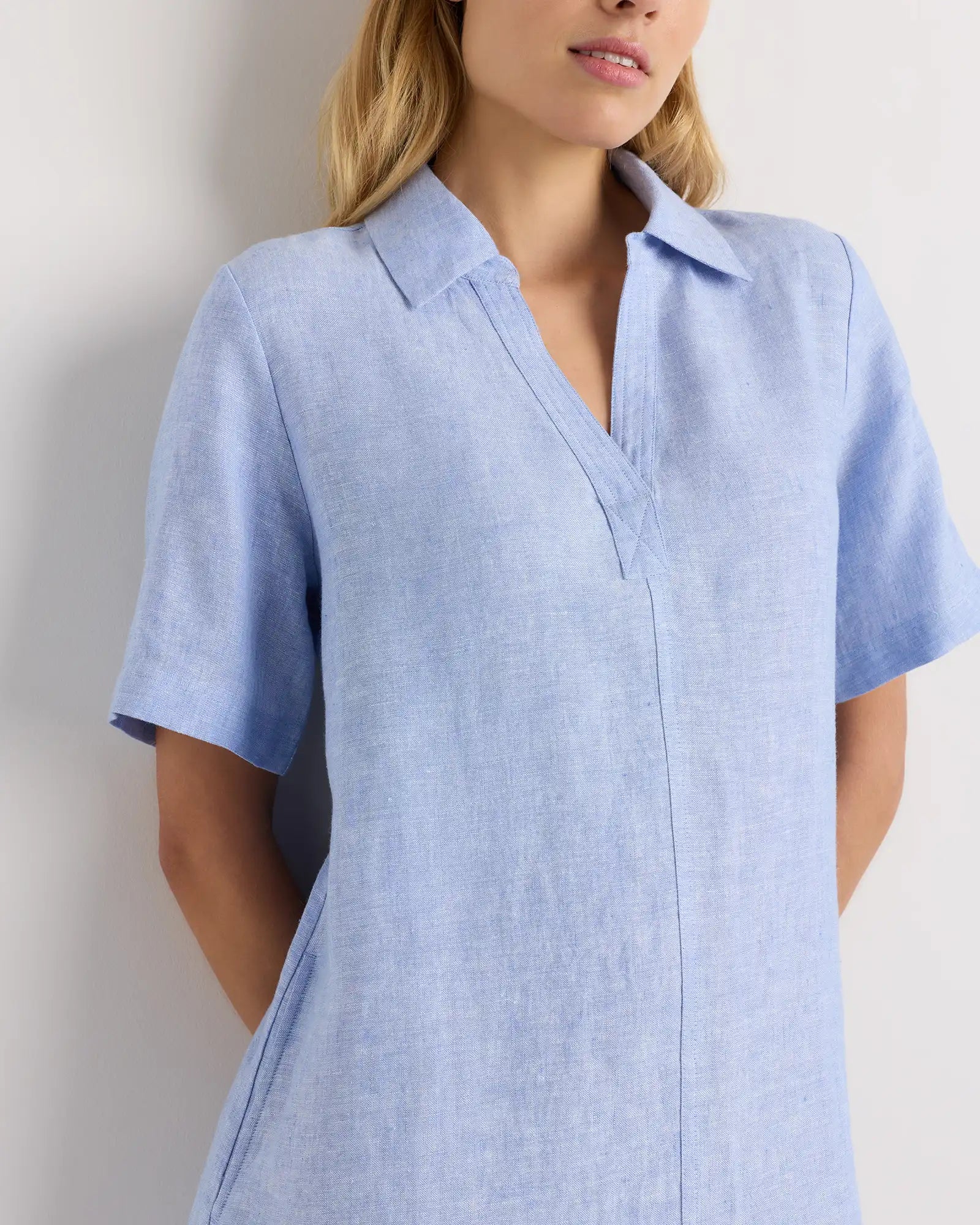 100% European Linen Popover Mini Dress