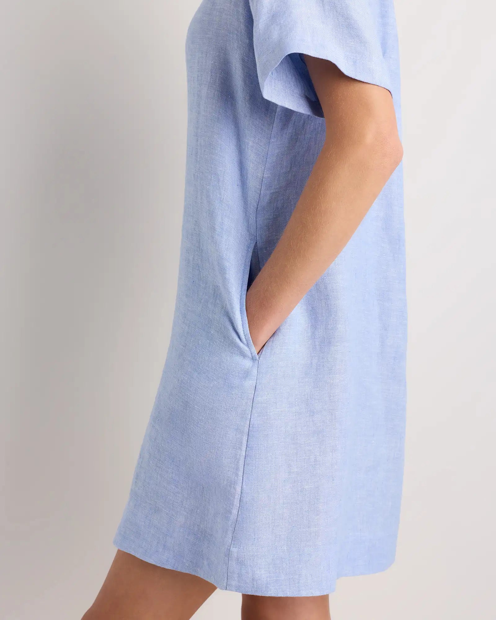 100% European Linen Popover Mini Dress