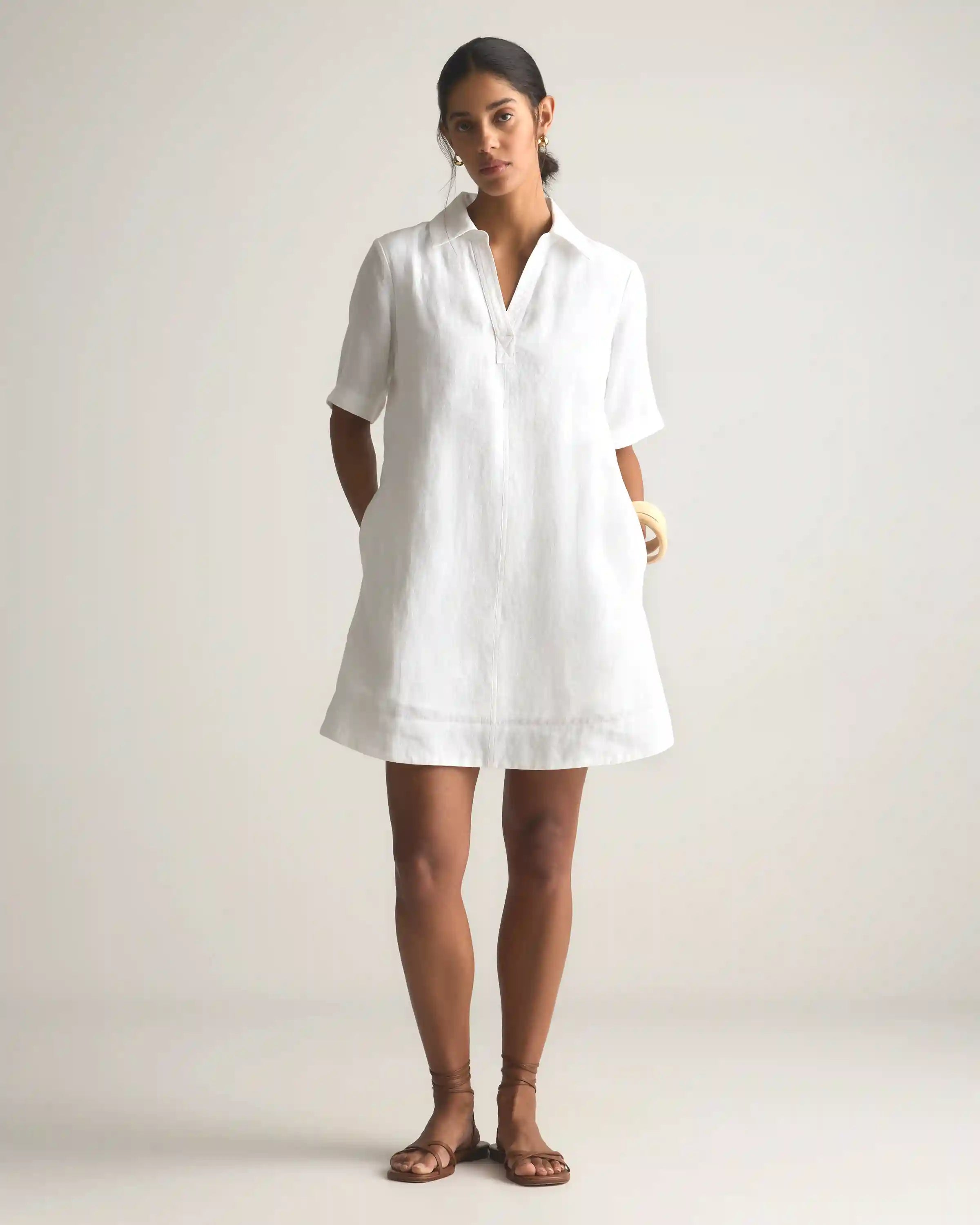 100% European Linen Popover Mini Dress