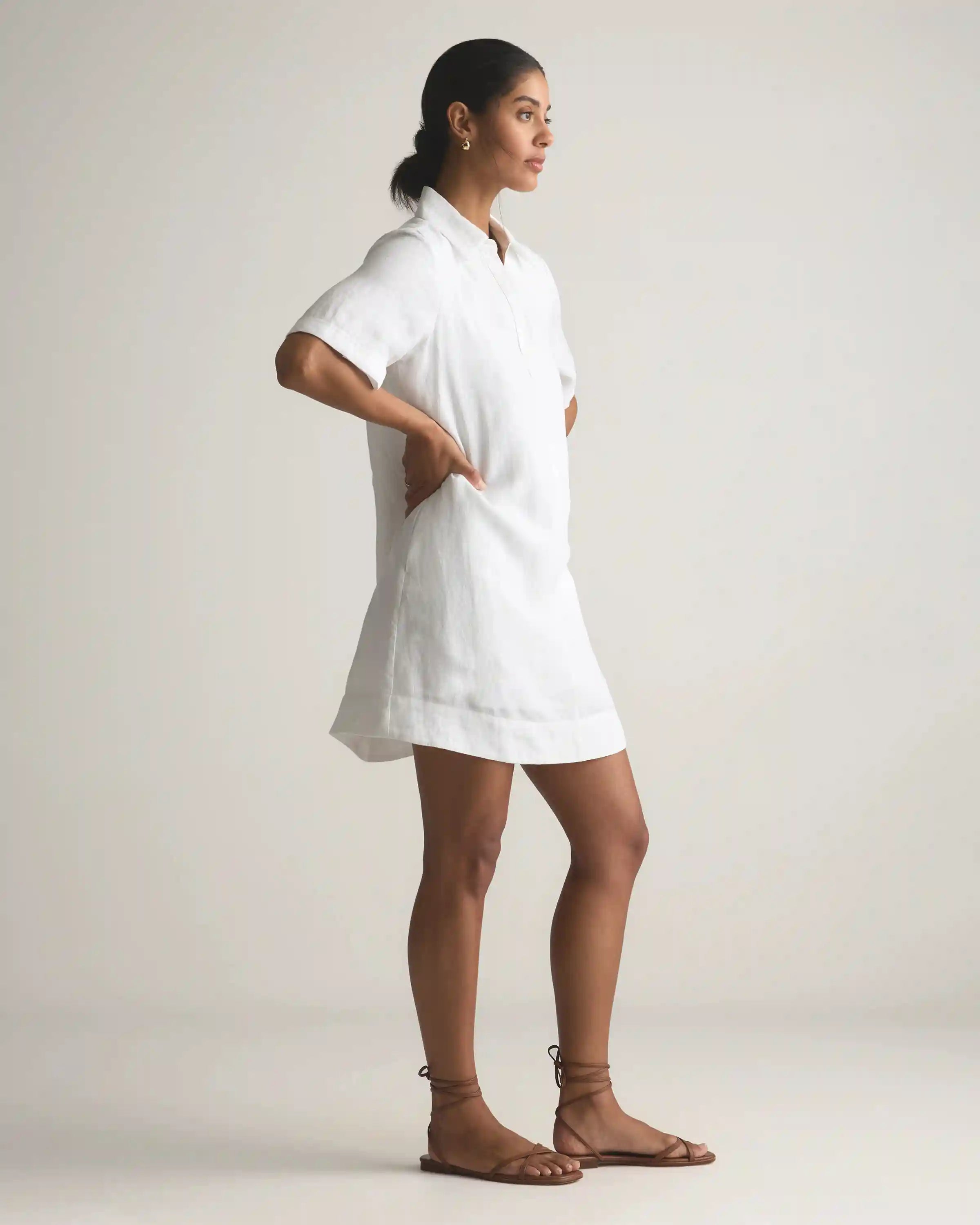 100% European Linen Popover Mini Dress