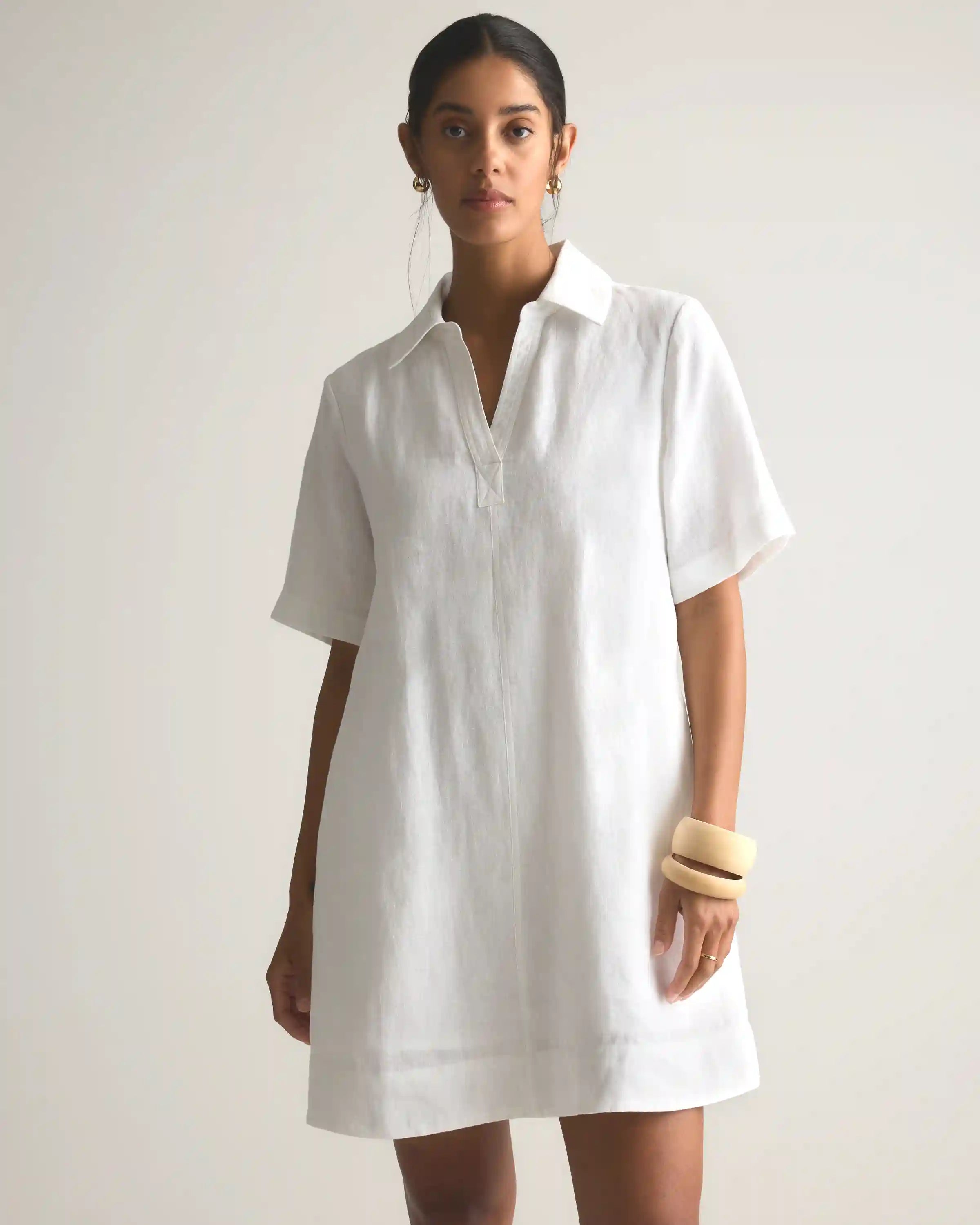 100% European Linen Popover Mini Dress