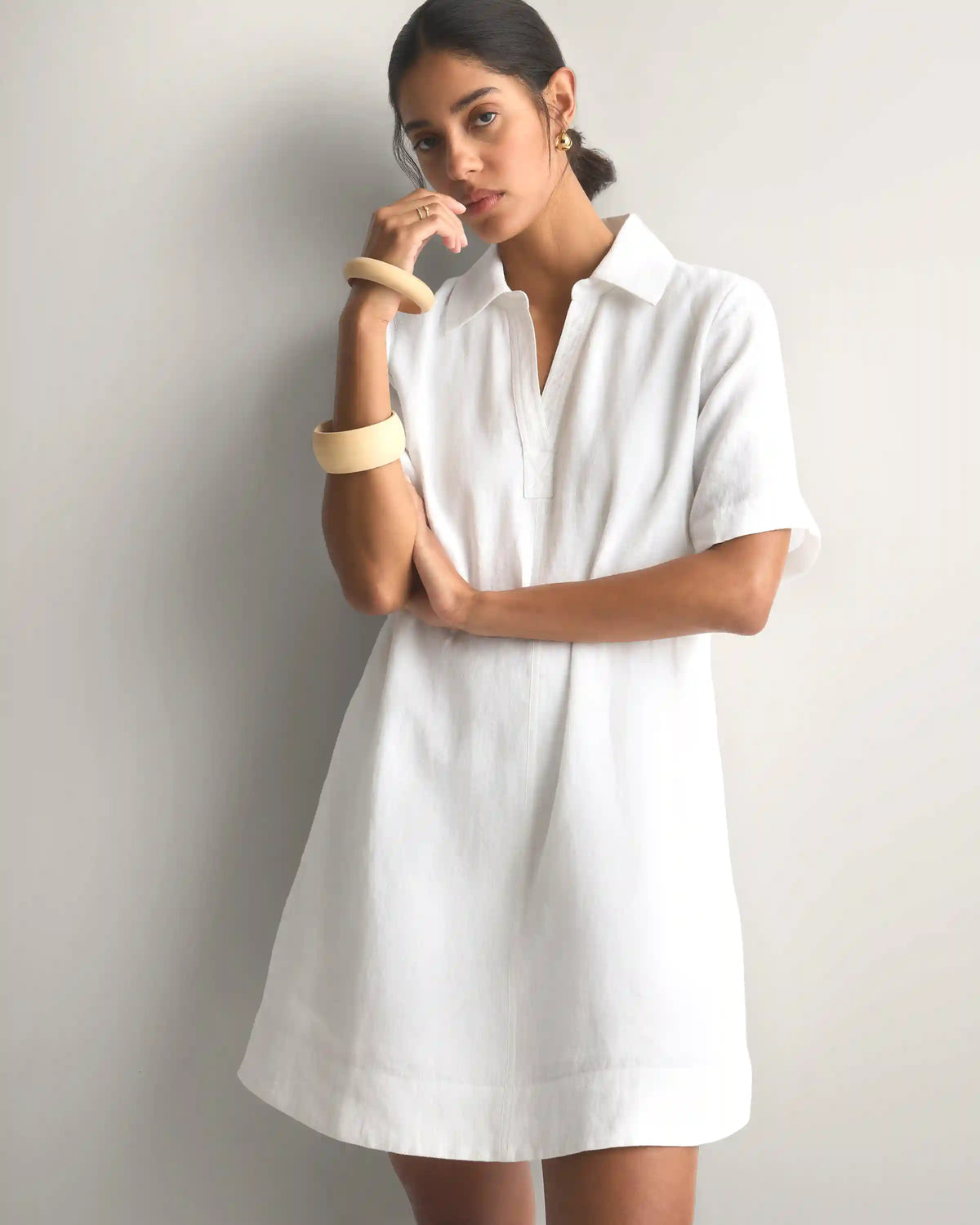 100% European Linen Popover Mini Dress