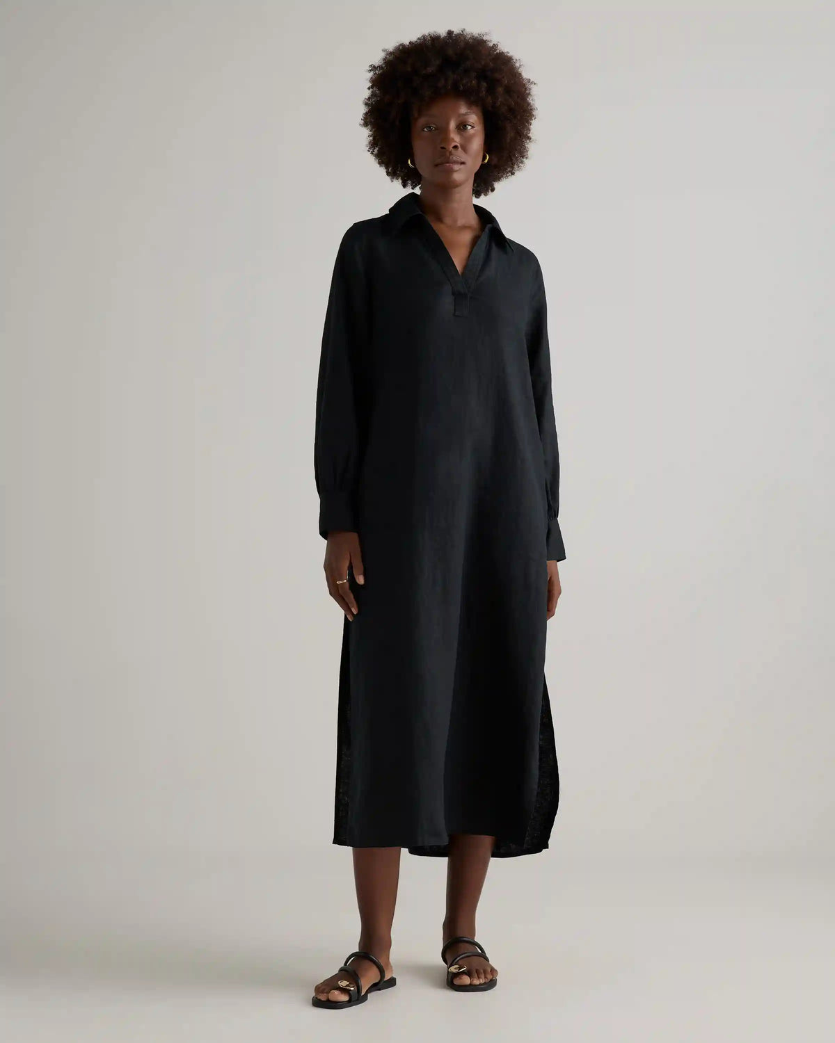 100% European Linen Popover Maxi Dress