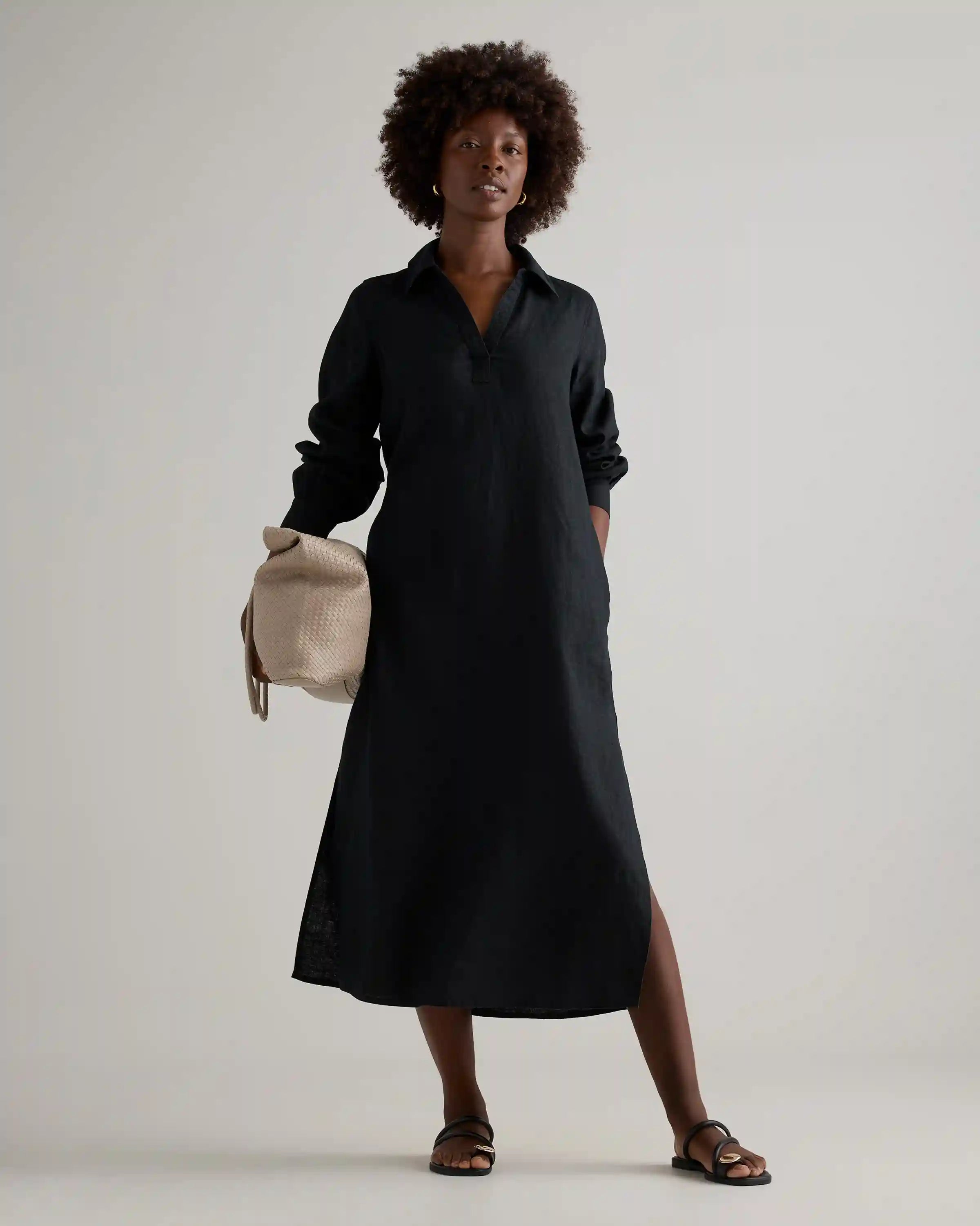 100% European Linen Popover Maxi Dress