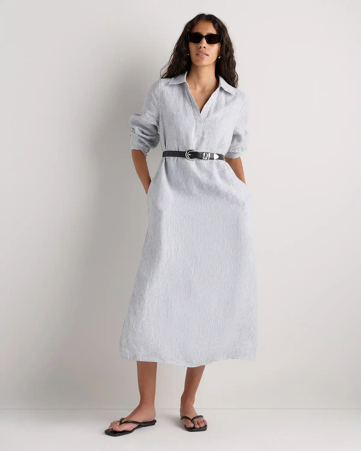 100% European Linen Popover Maxi Dress