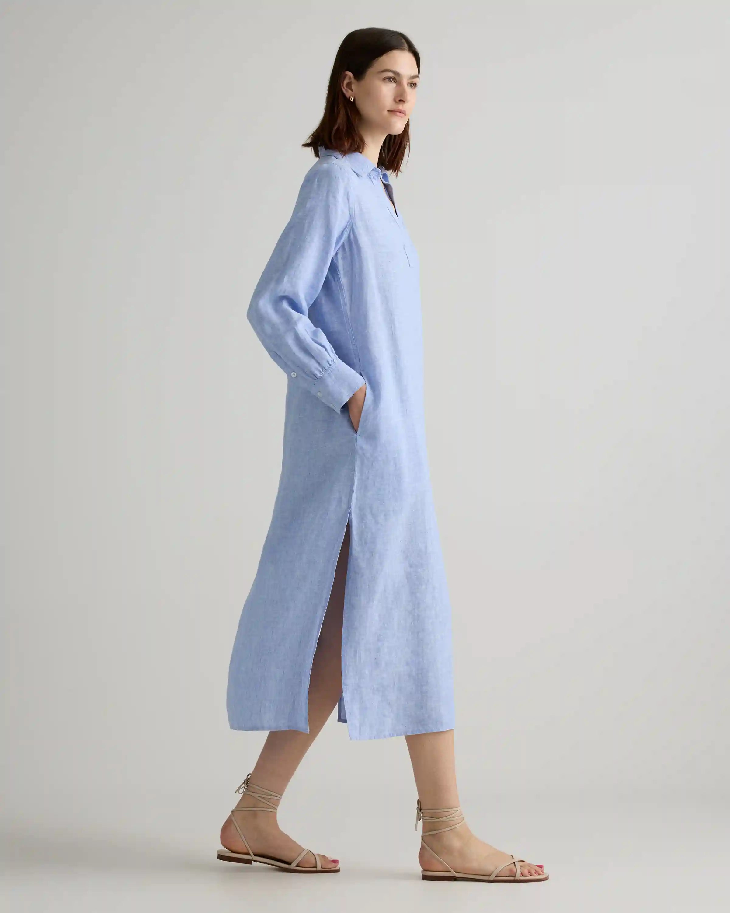 100% European Linen Popover Maxi Dress