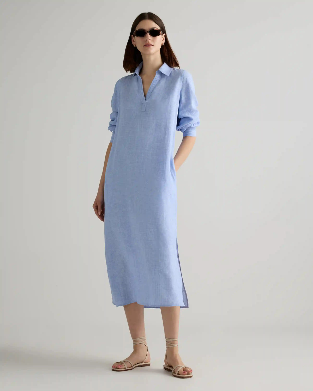 100% European Linen Popover Maxi Dress