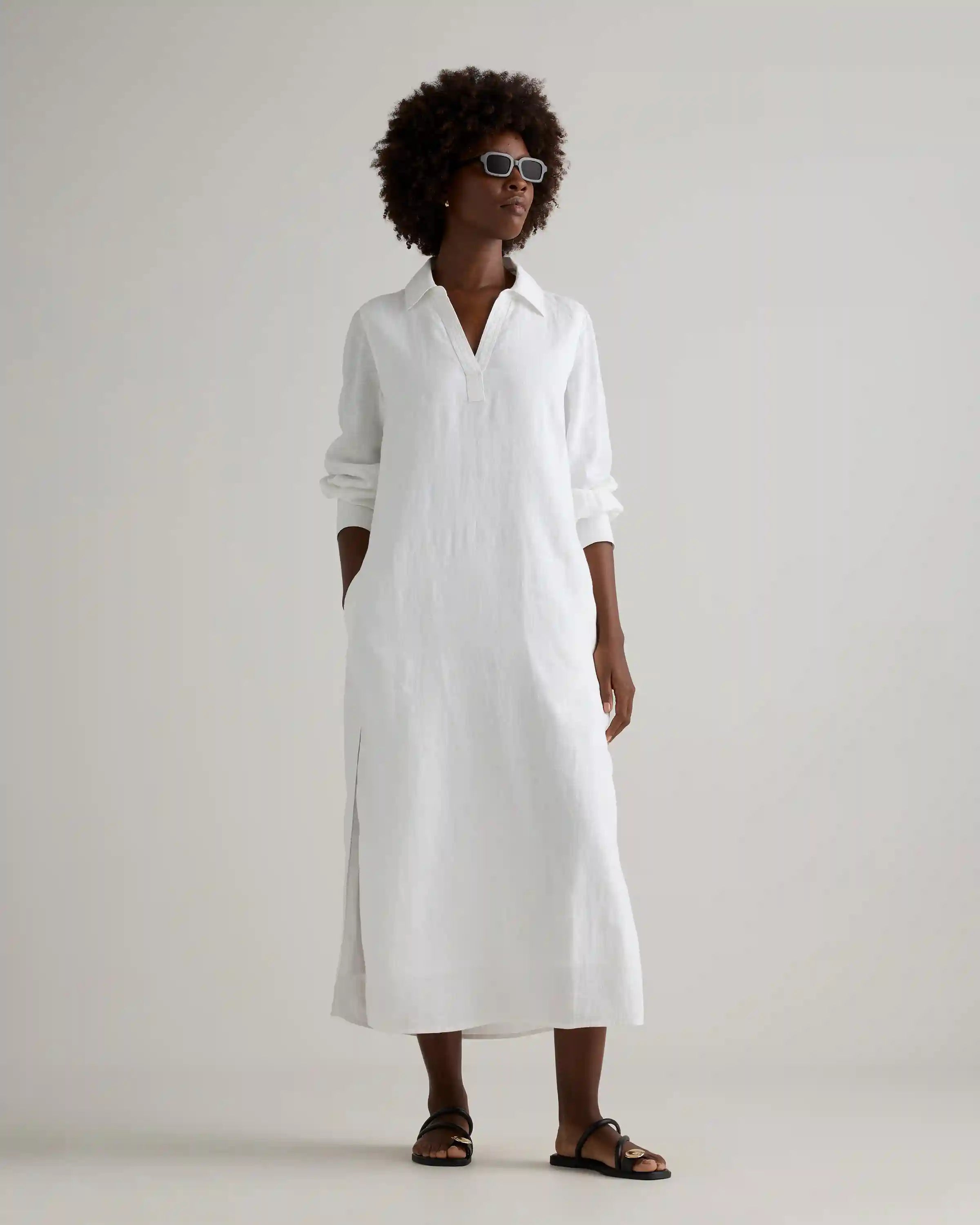 100% European Linen Popover Maxi Dress