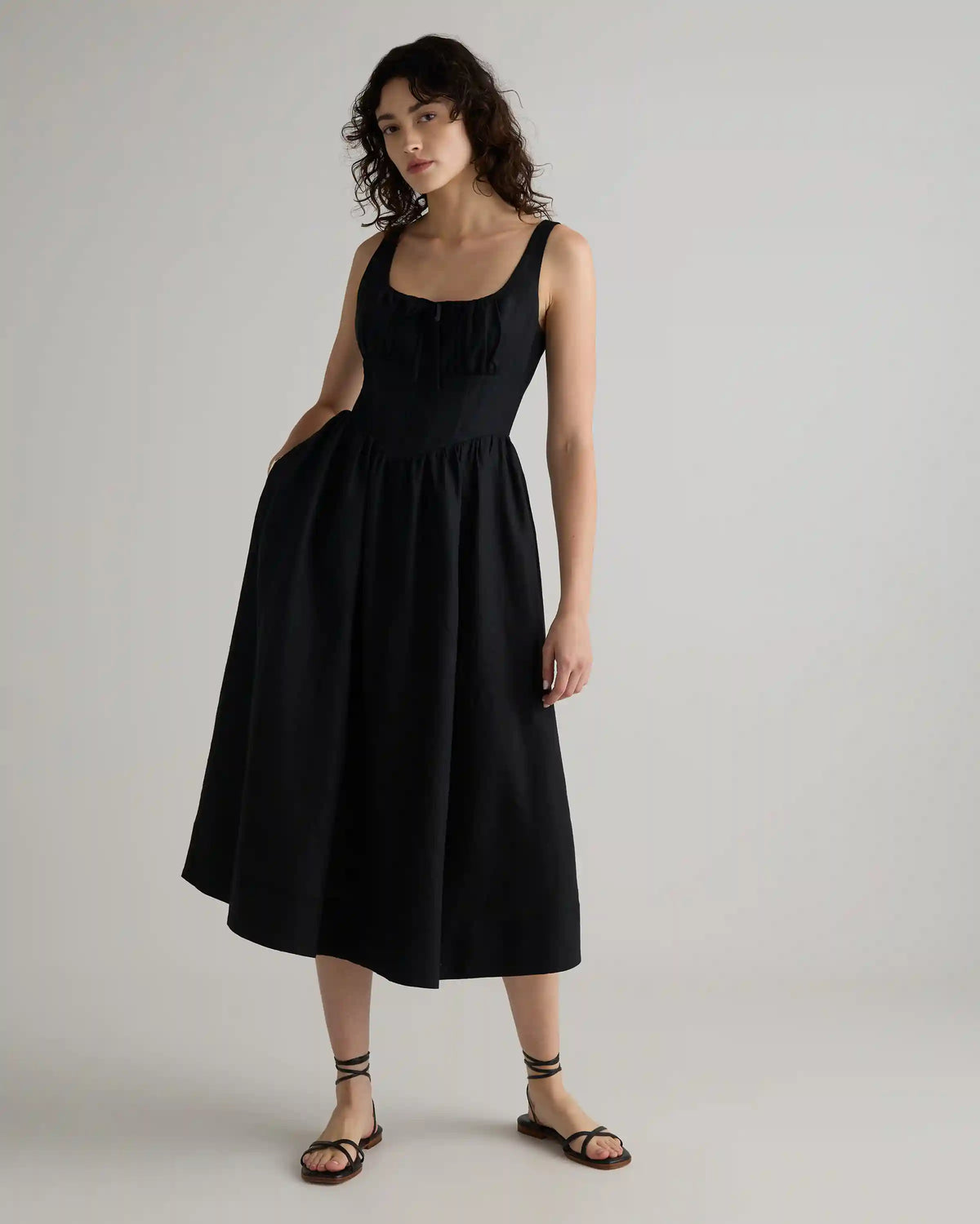 100% European Linen Corset Midi Dress