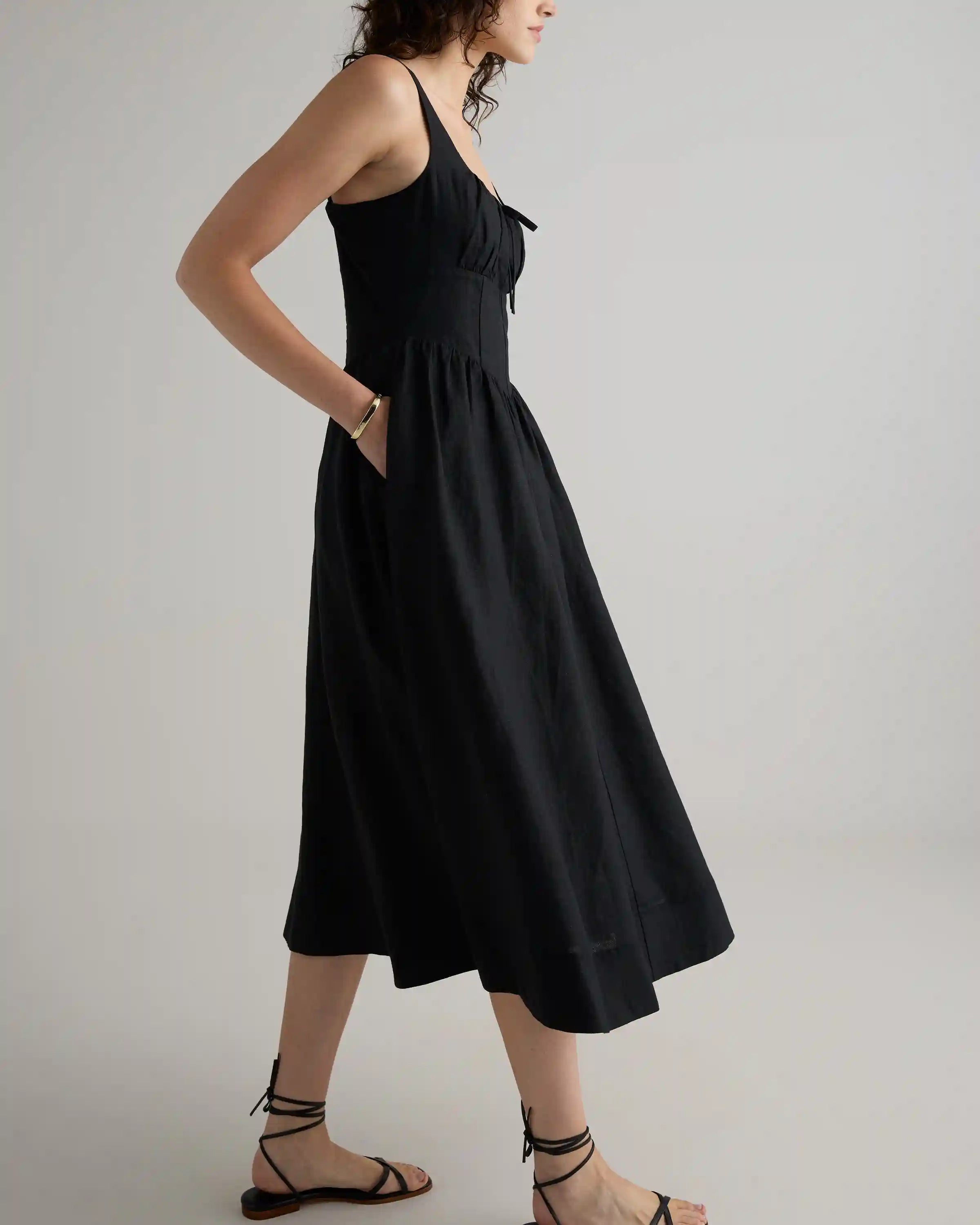 100% European Linen Corset Midi Dress
