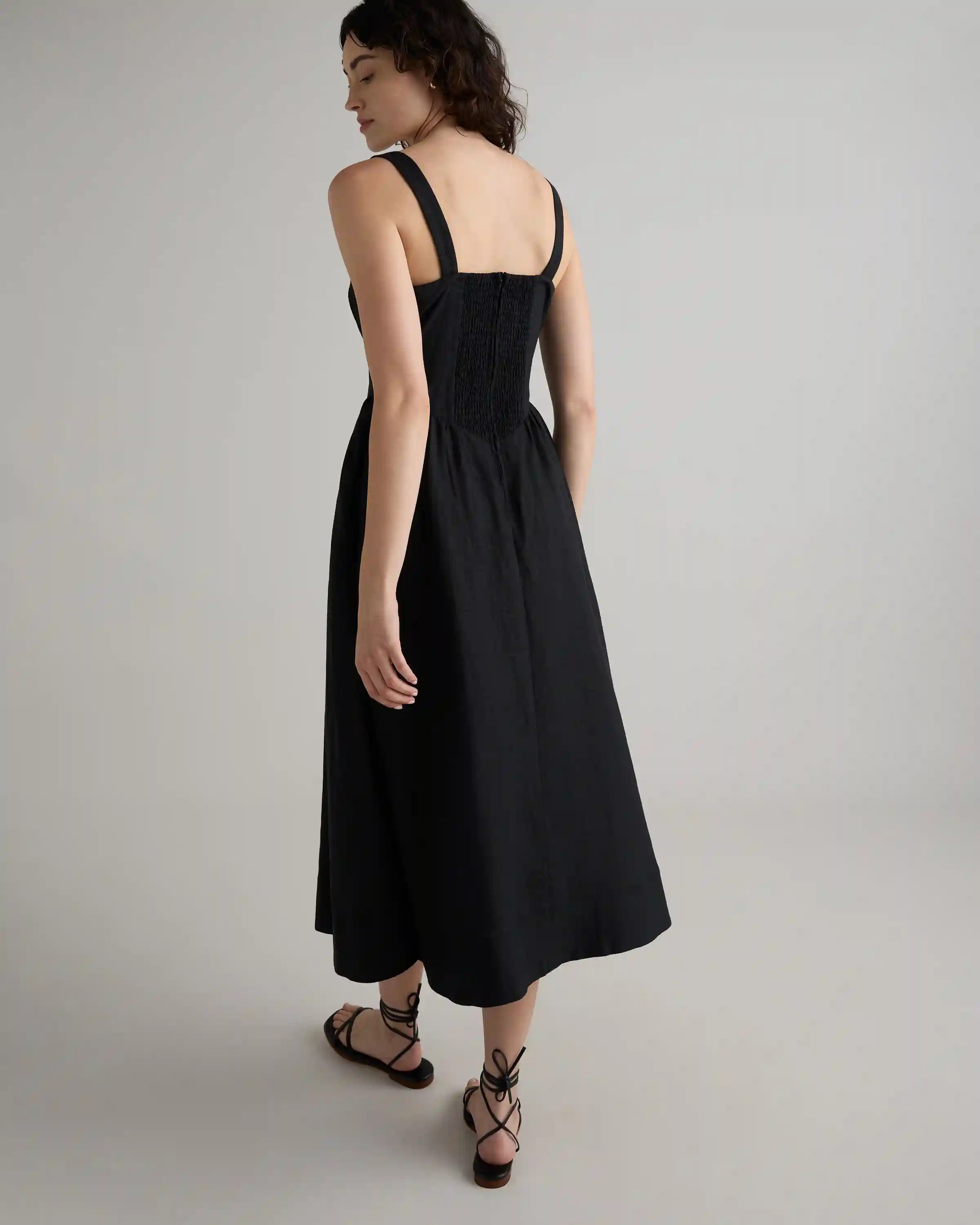 100% European Linen Corset Midi Dress