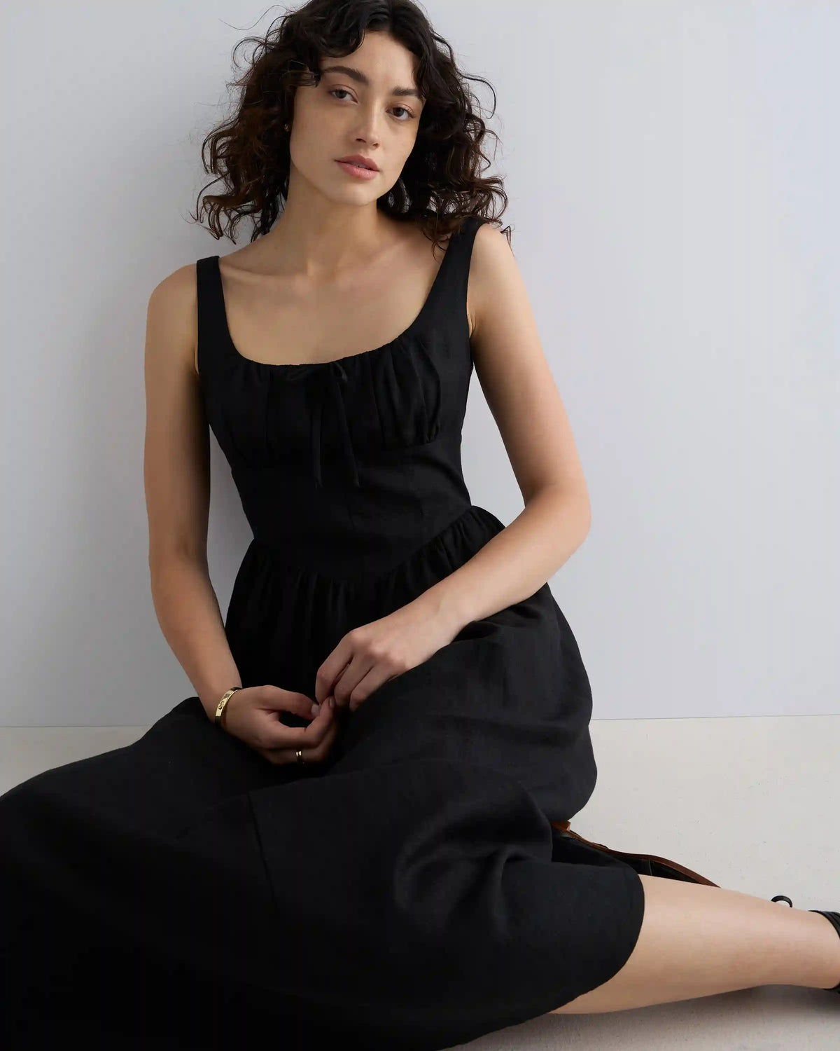 100% European Linen Corset Midi Dress
