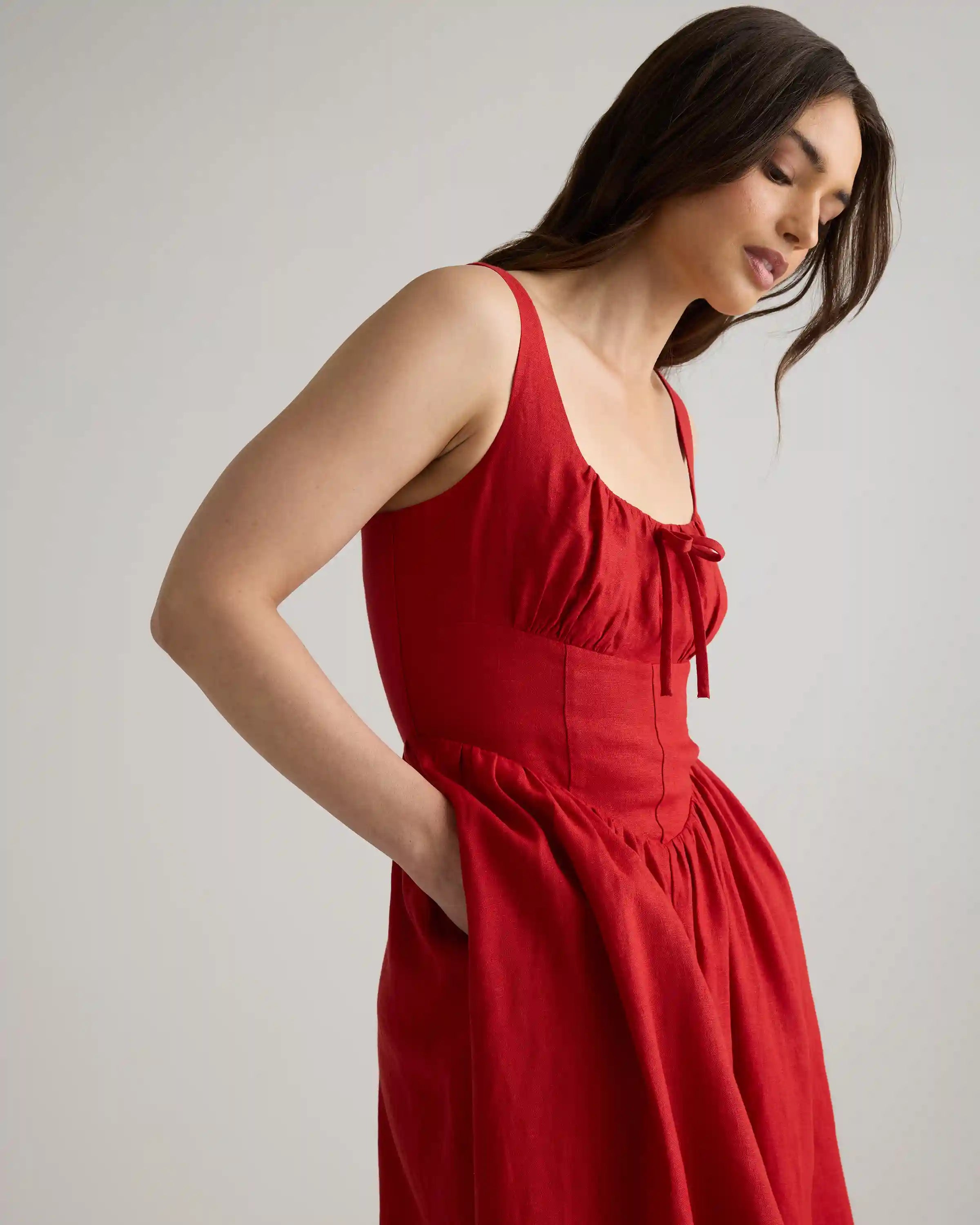 100% European Linen Corset Midi Dress
