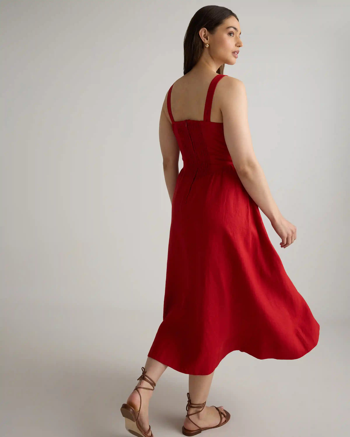 100% European Linen Corset Midi Dress