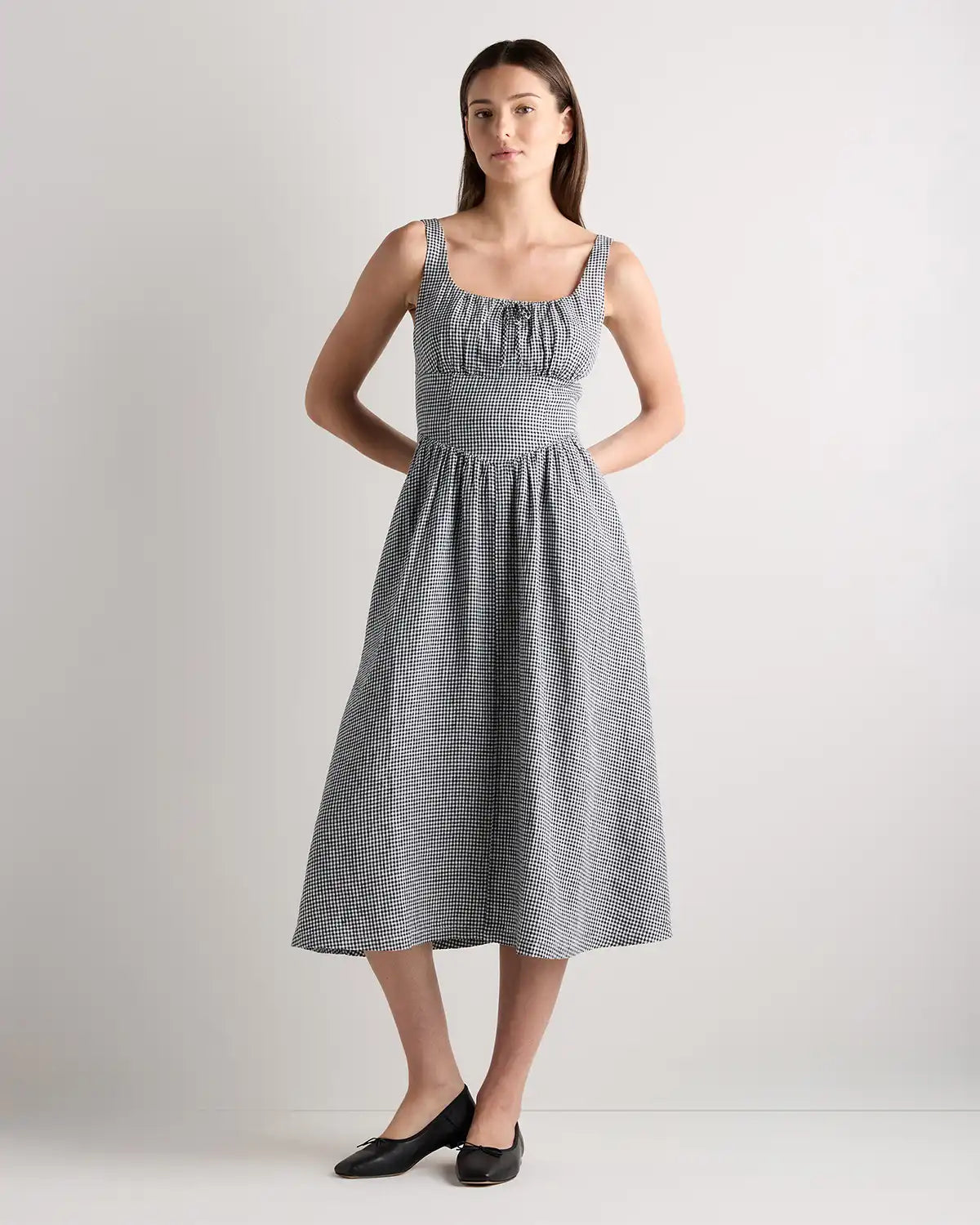 100% European Linen Corset Midi Dress