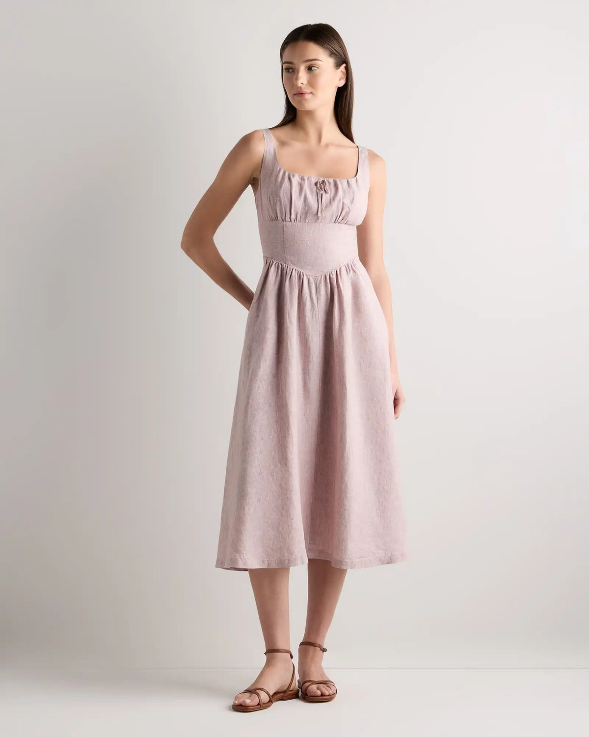 100% European Linen Corset Midi Dress