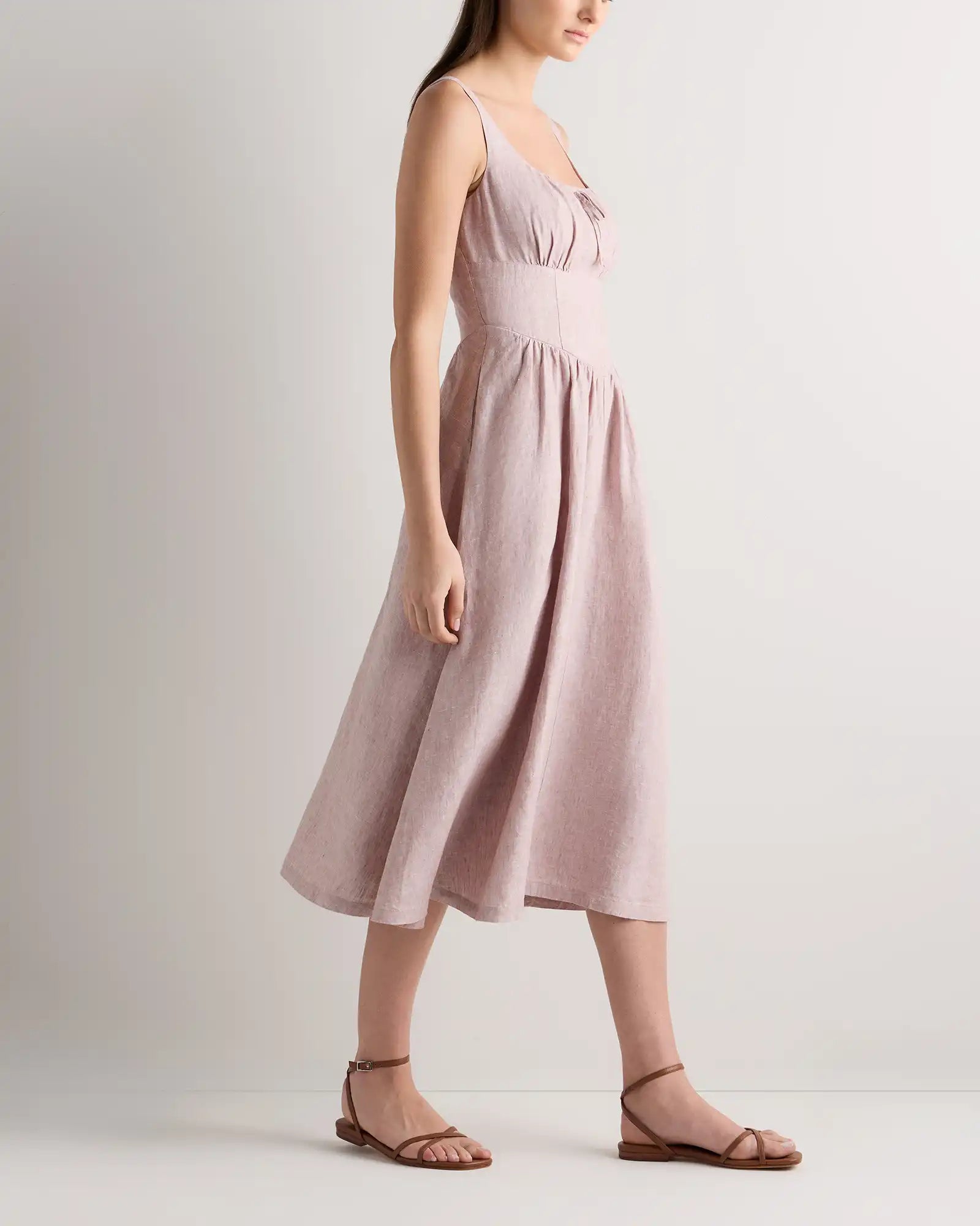 100% European Linen Corset Midi Dress