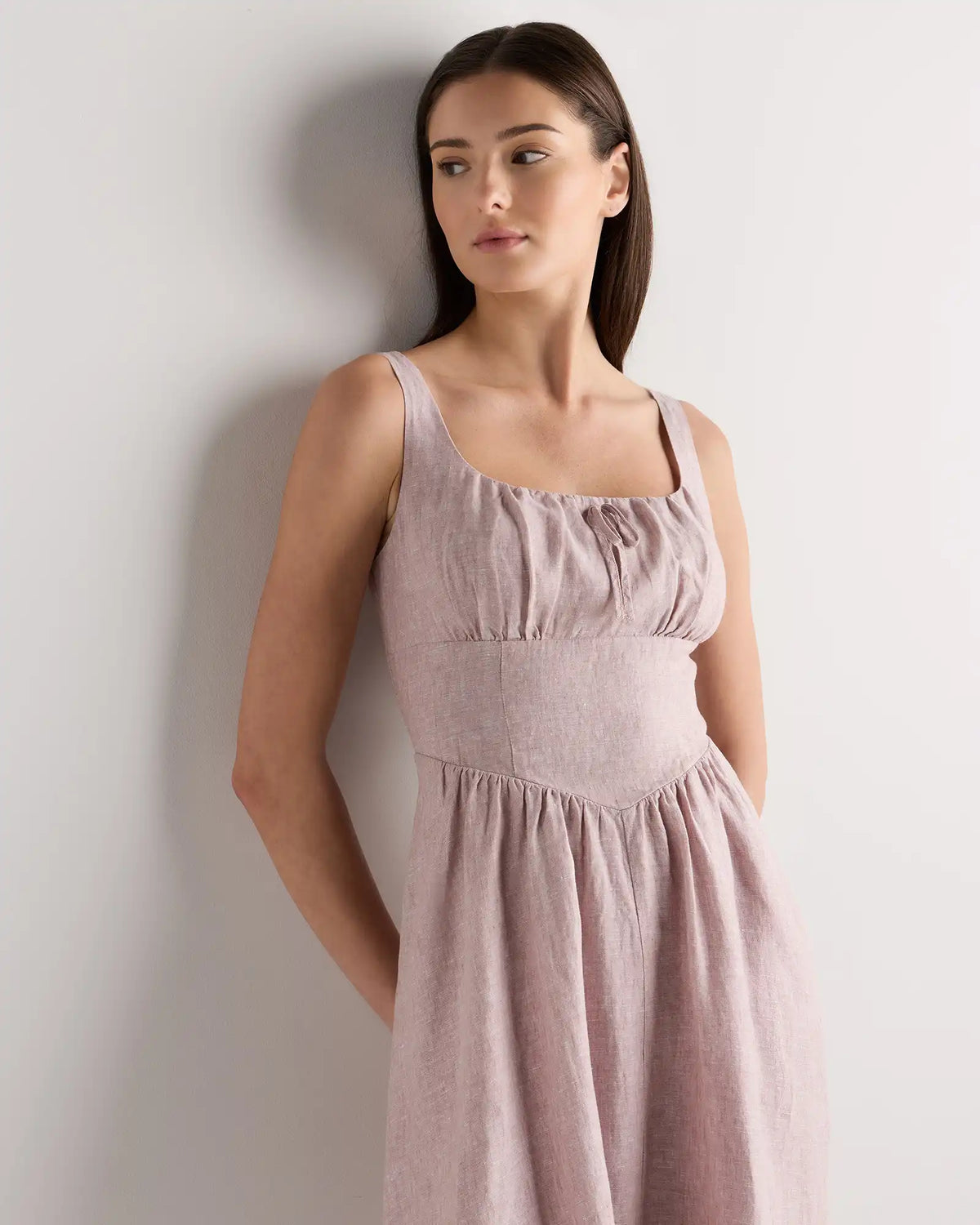 100% European Linen Corset Midi Dress