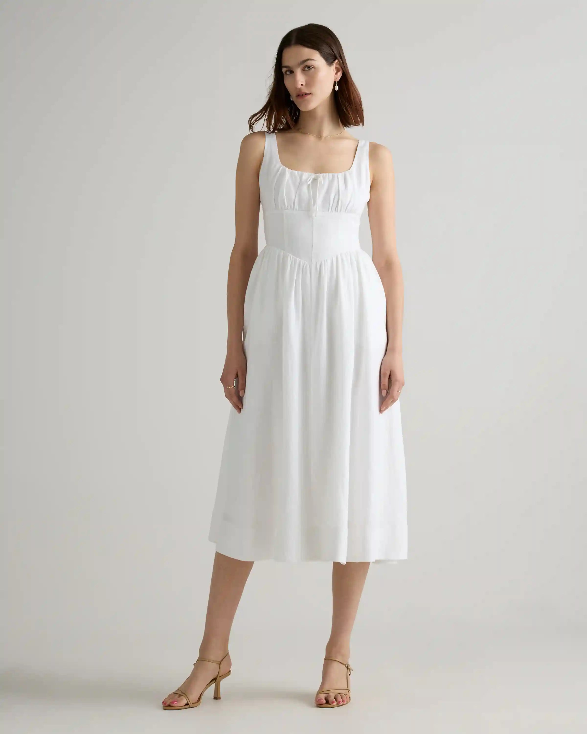 100% European Linen Corset Midi Dress