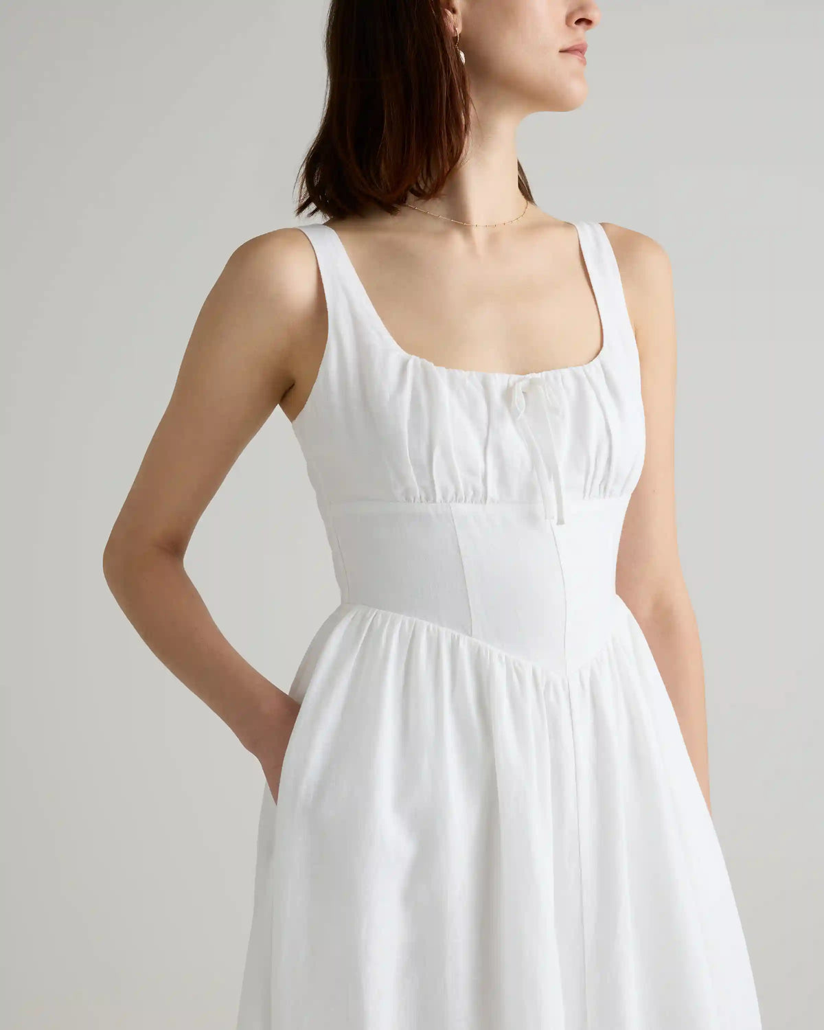 100% European Linen Corset Midi Dress