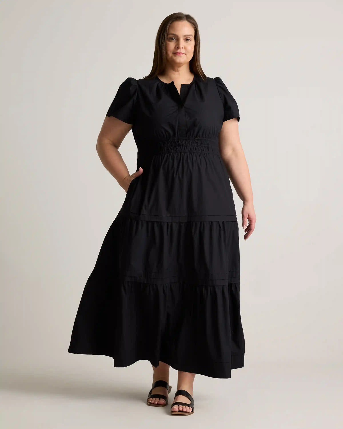 100% Organic Cotton Poplin Tiered Maxi Dress