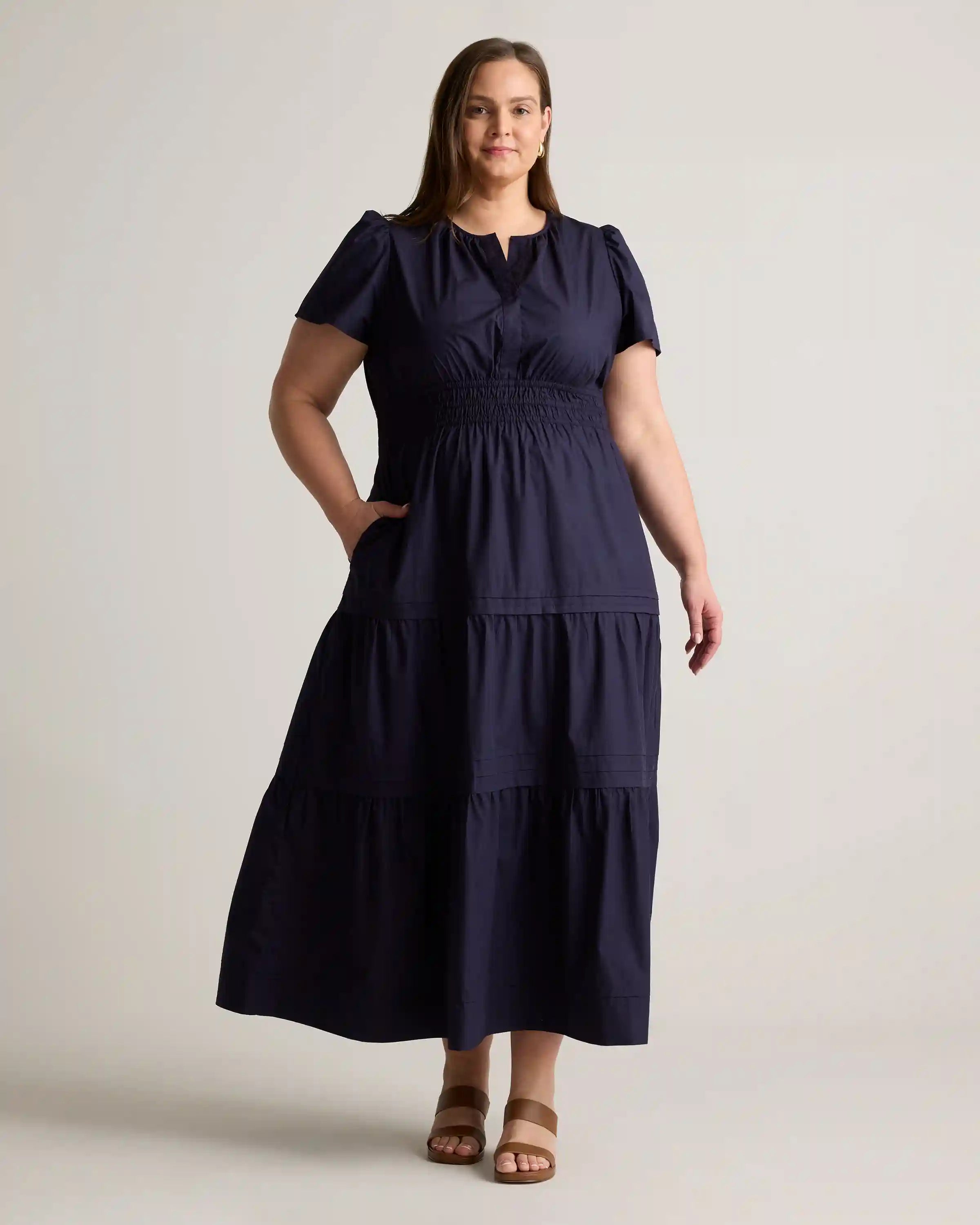 100% Organic Cotton Poplin Tiered Maxi Dress