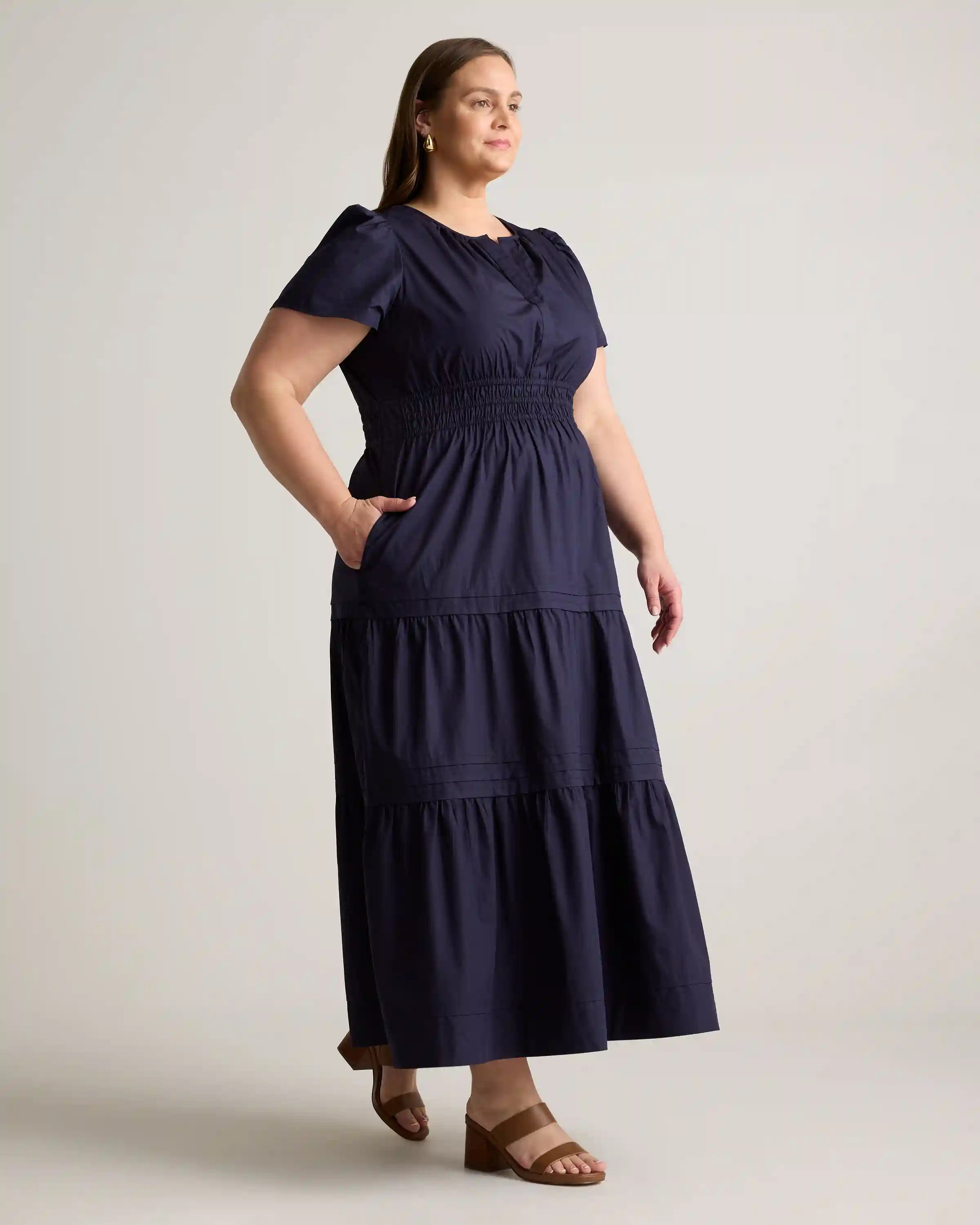 100% Organic Cotton Poplin Tiered Maxi Dress
