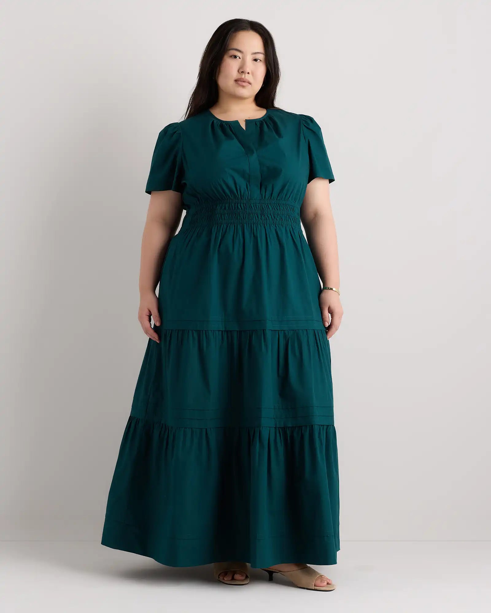 100% Organic Cotton Poplin Tiered Maxi Dress