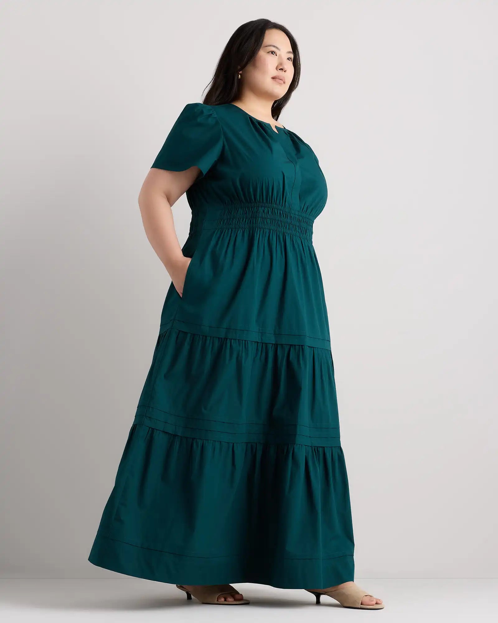 100% Organic Cotton Poplin Tiered Maxi Dress
