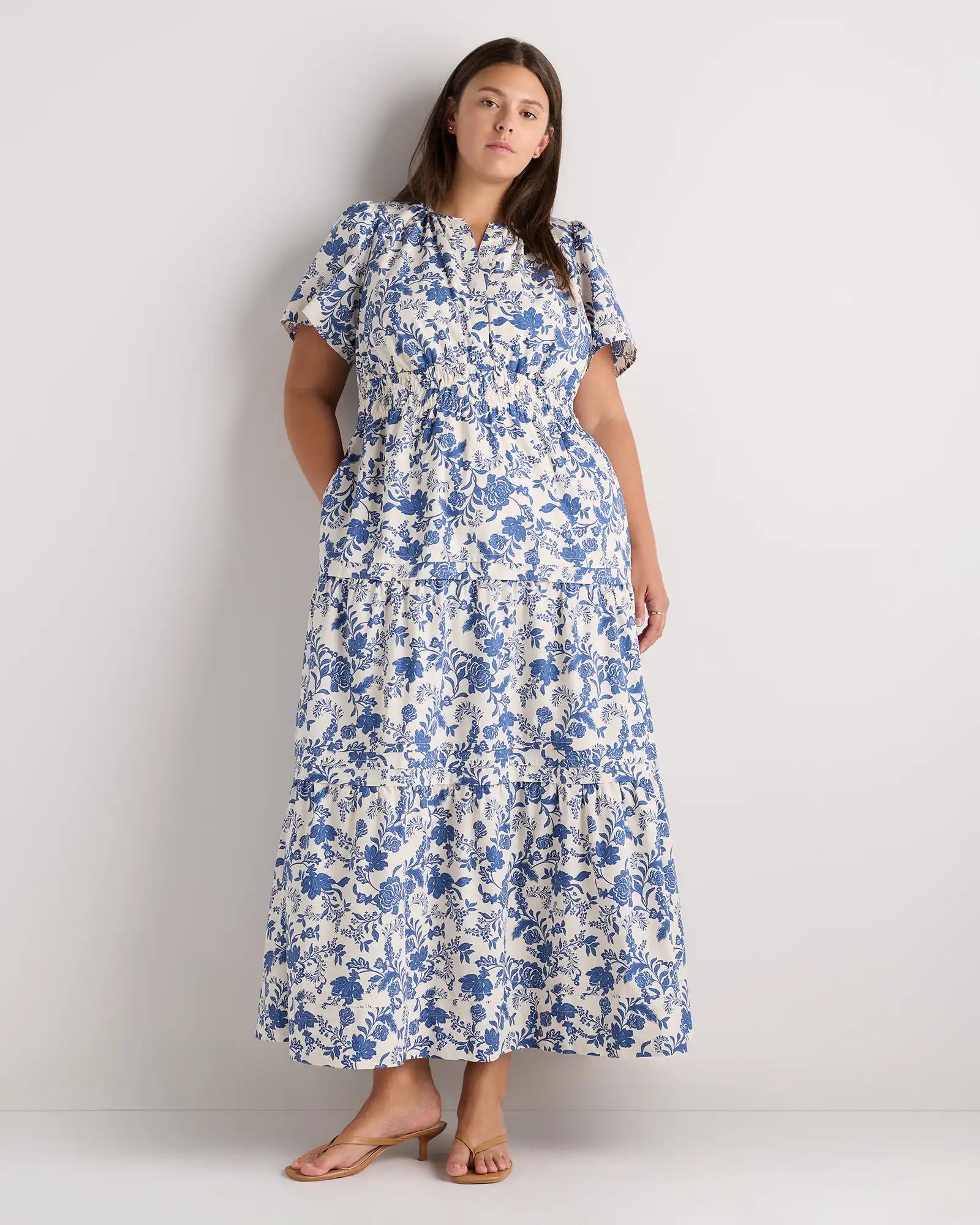 100% Organic Cotton Poplin Tiered Maxi Dress