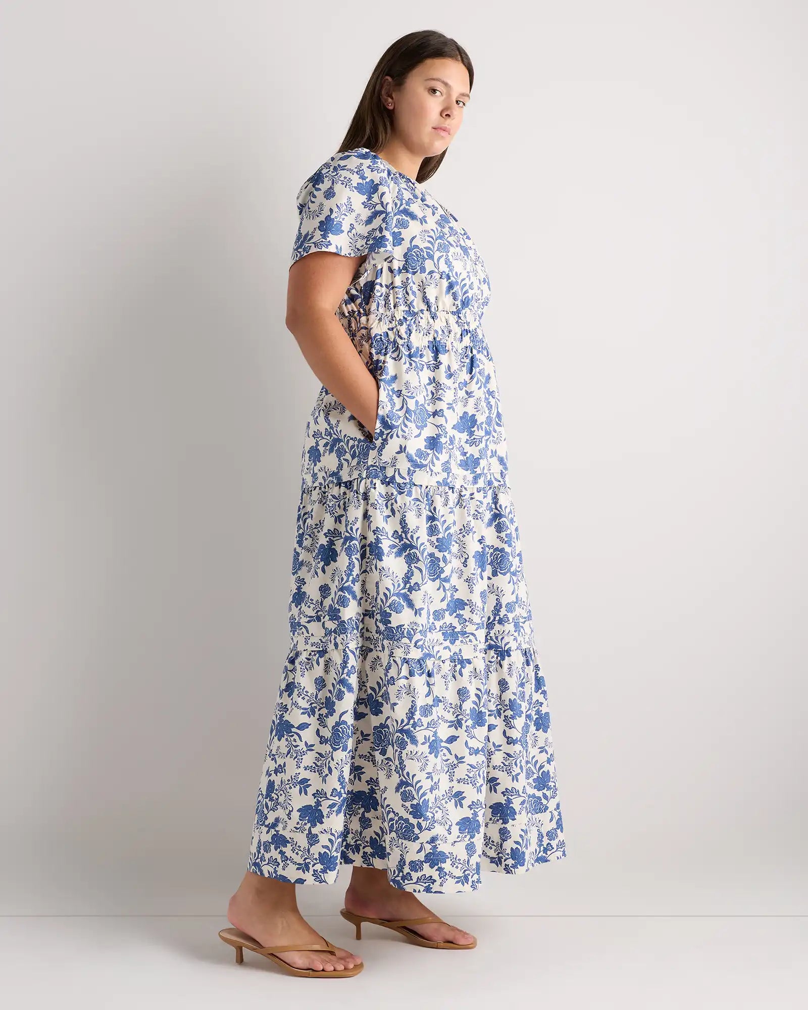 100% Organic Cotton Poplin Tiered Maxi Dress