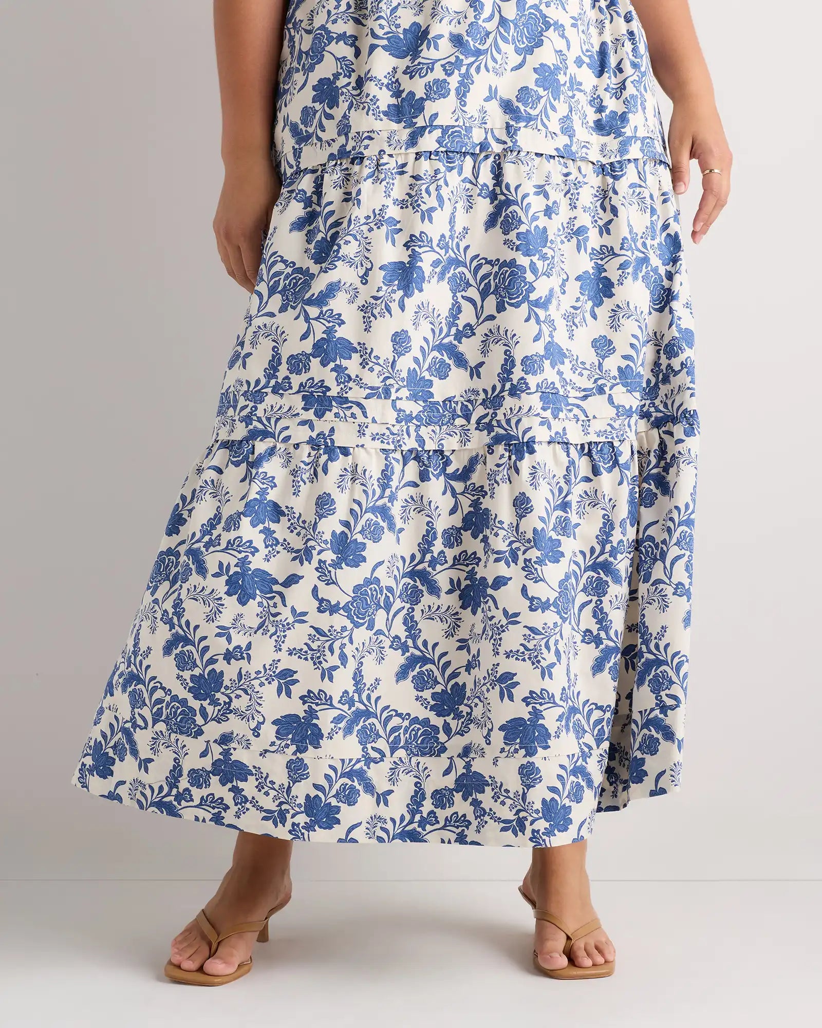 100% Organic Cotton Poplin Tiered Maxi Dress