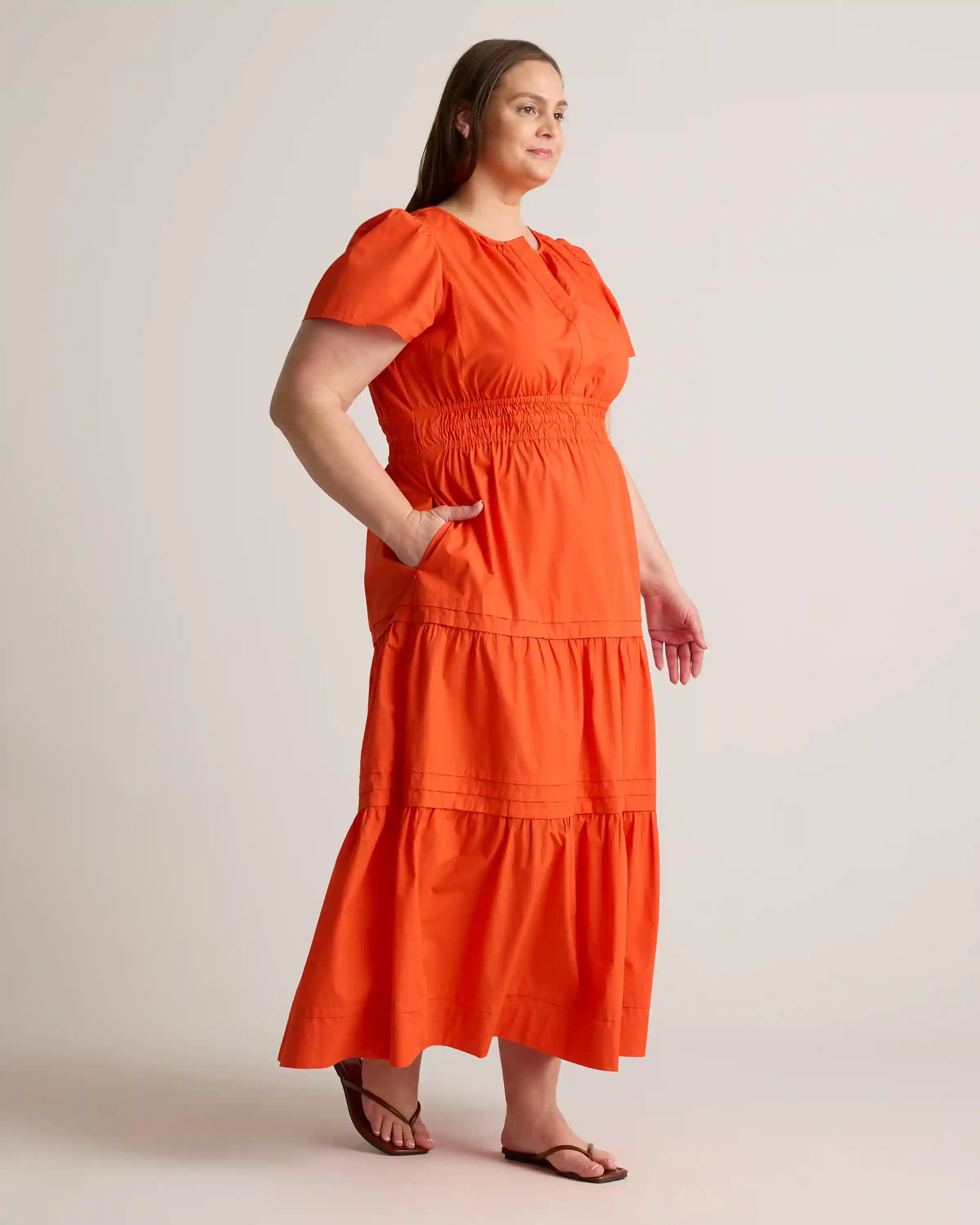100% Organic Cotton Poplin Tiered Maxi Dress