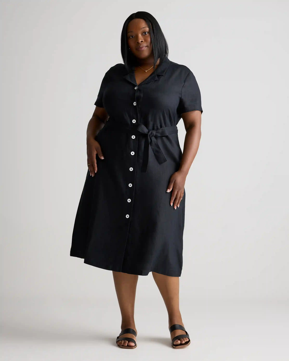 100% European Linen Button Front Dress
