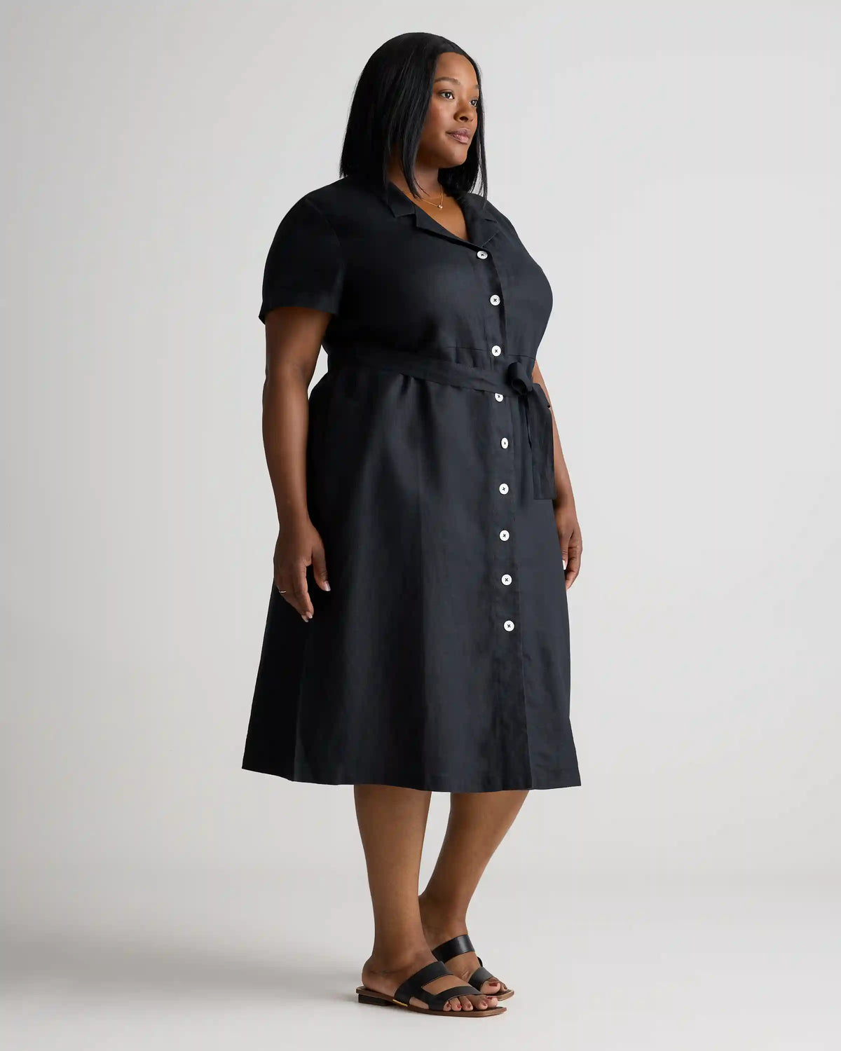 100% European Linen Button Front Dress